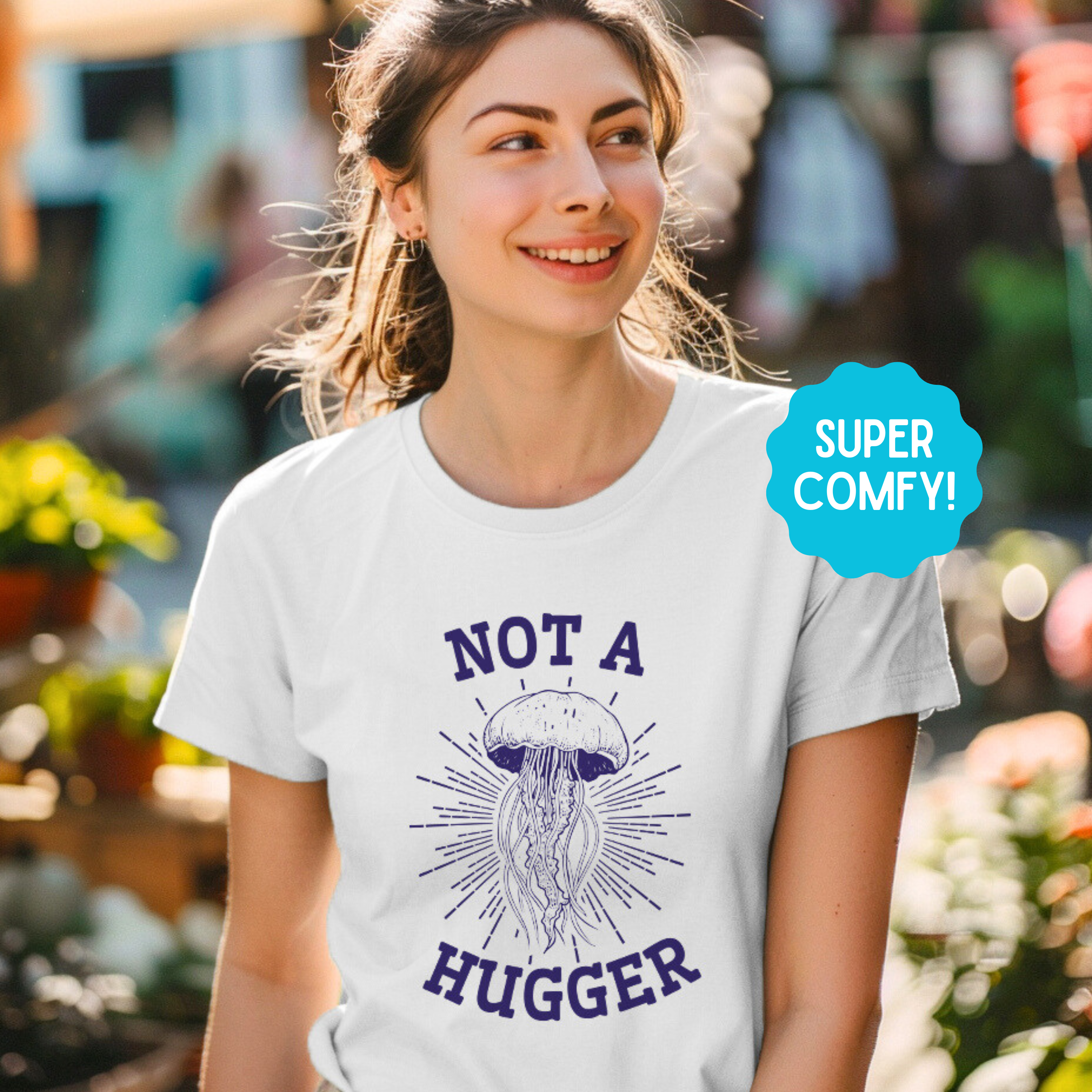 Vintage Not A Hugger Jellyfish Shirt, Fun Ocean Conservation Vintage Illustration 90s Tee, Gift For Introvert Best Friends