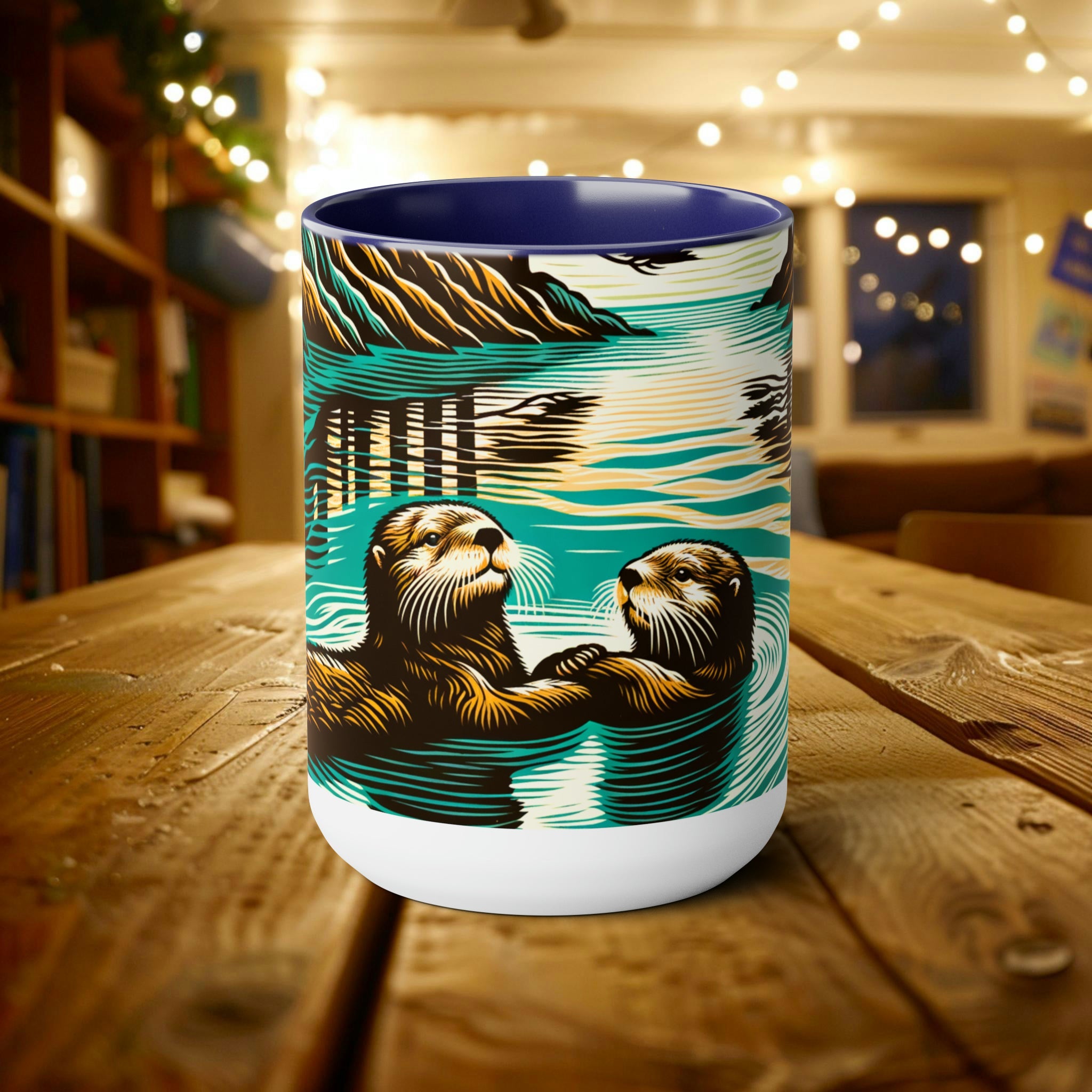 15 oz Cute Otter Mug | Perfect Latte Ceramic Mug Gift Cup for Sea Mammal Enthusiasts & Conservationists - Mug - Chromatic Safari - 15oz - Blue