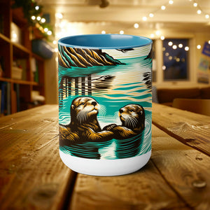 15 oz Cute Otter Mug | Perfect Latte Ceramic Mug Gift Cup for Sea Mammal Enthusiasts & Conservationists - Mug - Chromatic Safari - 15oz - Light Blue