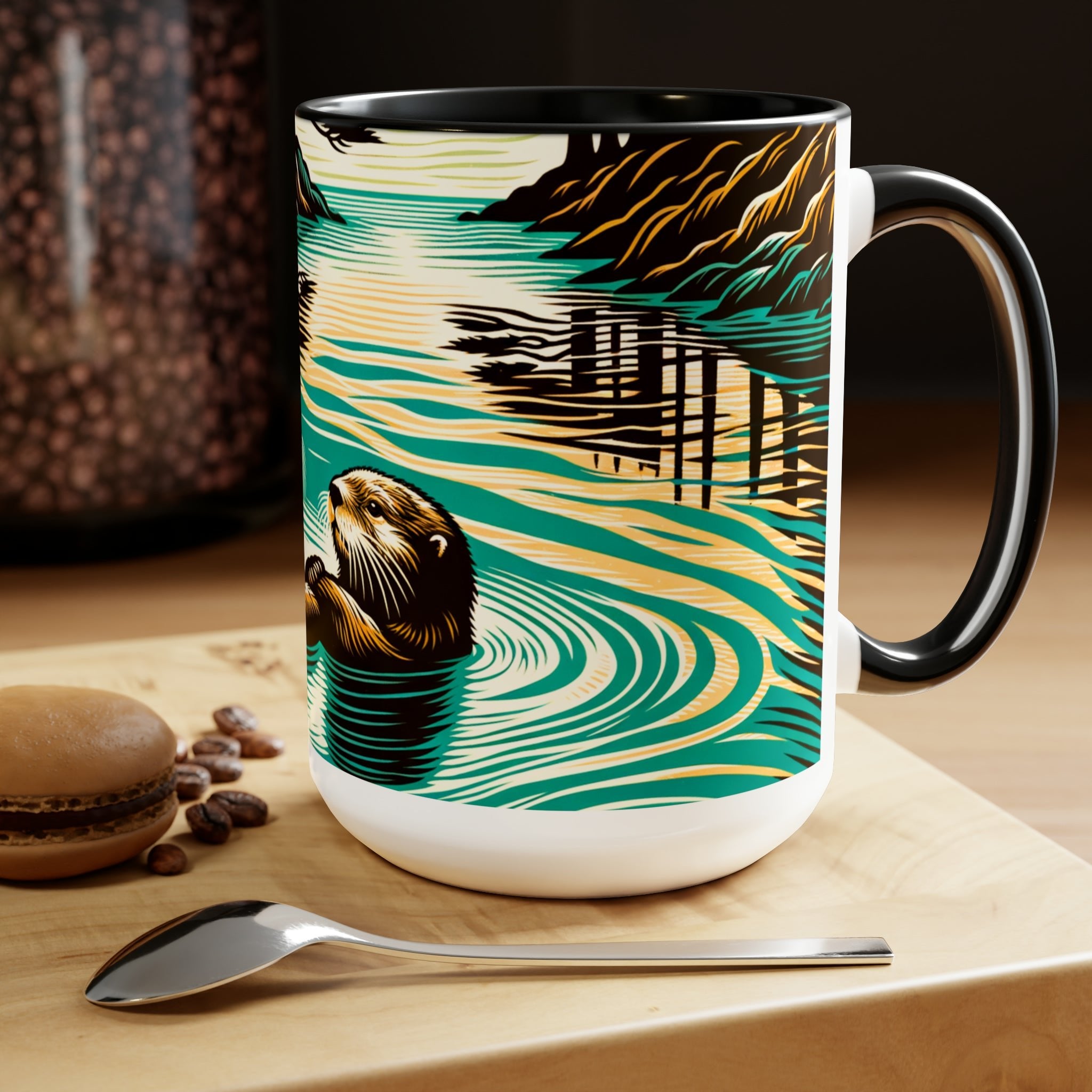 15 oz Cute Otter Mug | Perfect Latte Ceramic Mug Gift Cup for Sea Mammal Enthusiasts & Conservationists - Mug - Chromatic Safari - 15oz - Light Blue