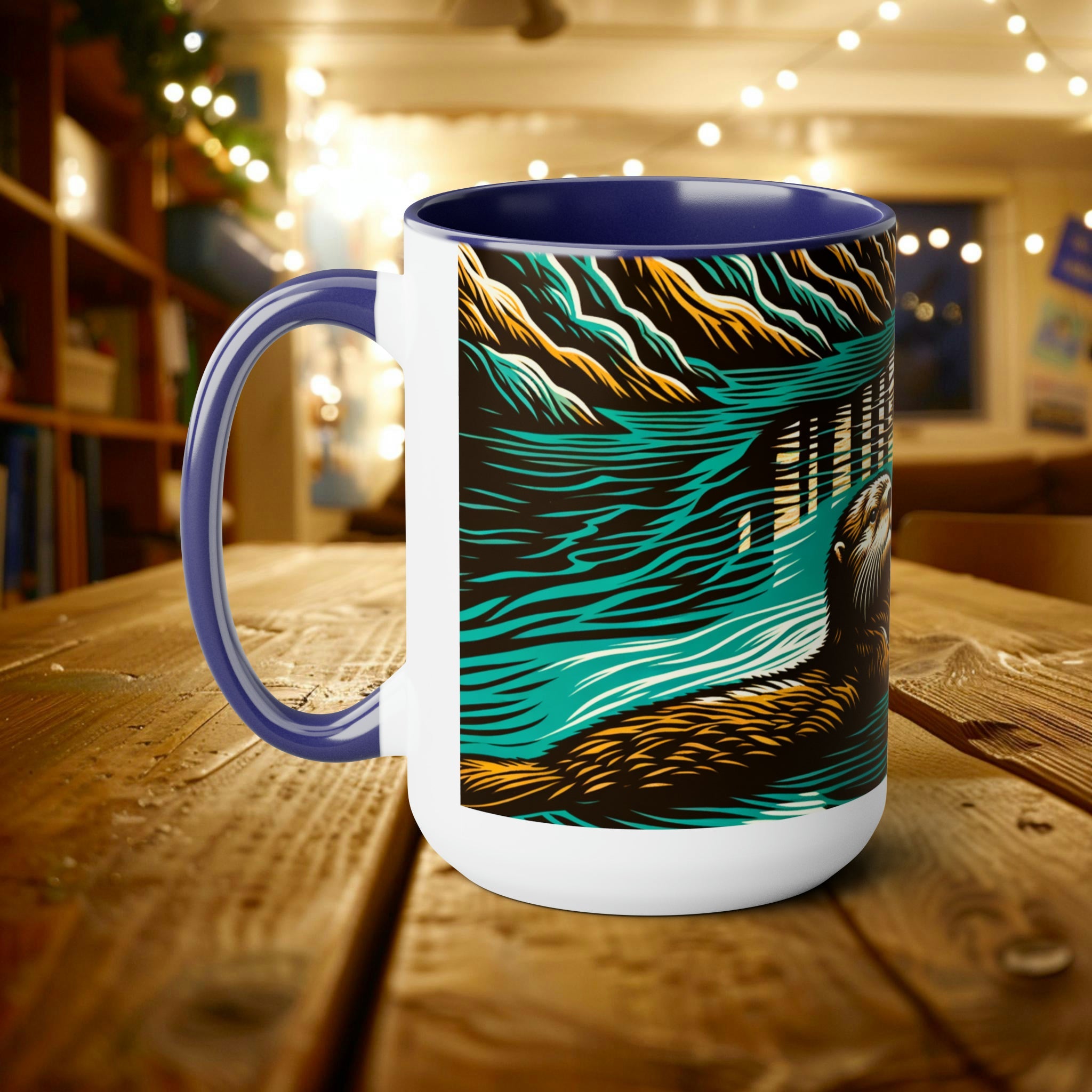 15 oz Cute Otter Mug | Perfect Latte Ceramic Mug Gift Cup for Sea Mammal Enthusiasts & Conservationists - Mug - Chromatic Safari - 15oz - Light Blue