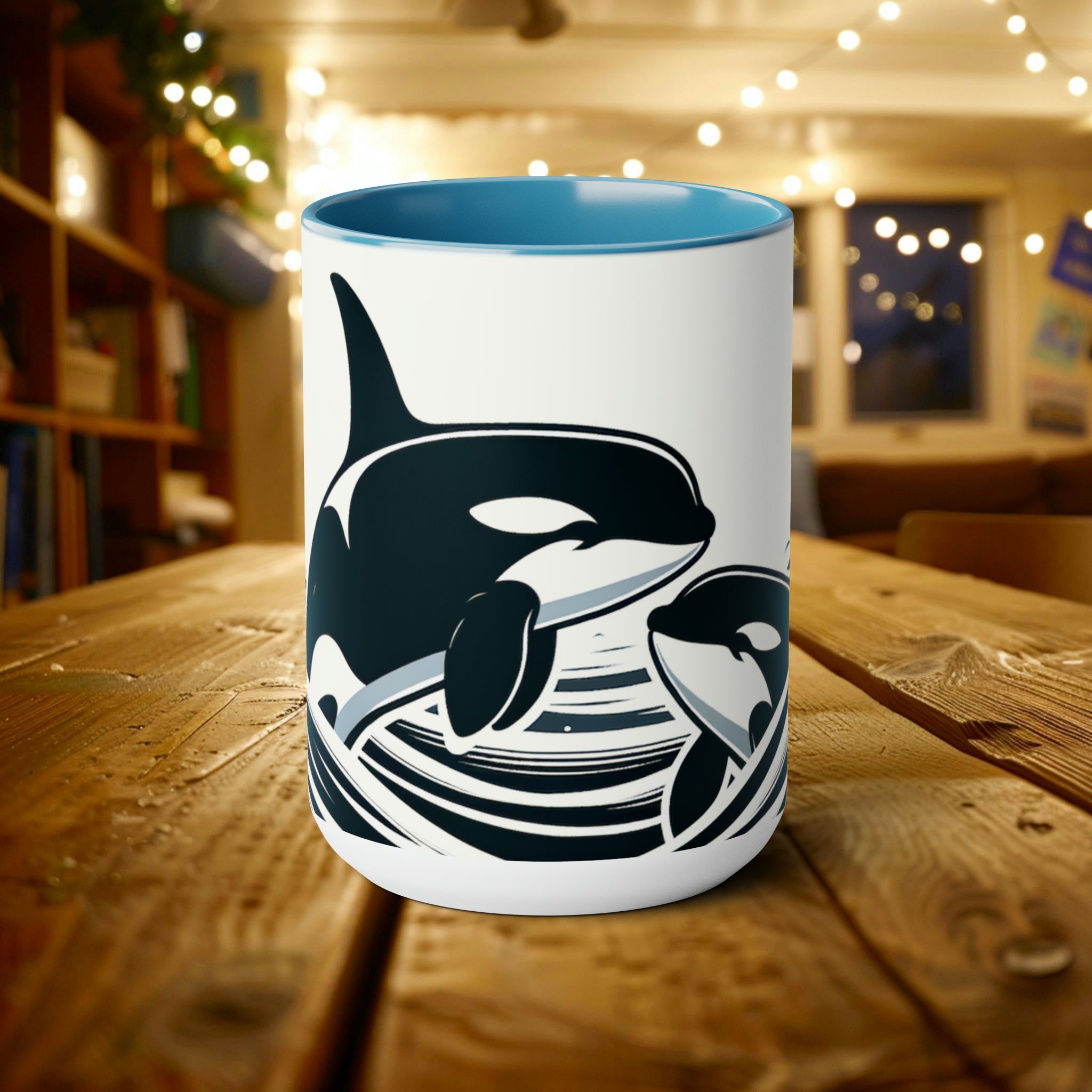 15 oz Orca Whale Mug | Awesome Conservation Gift Latte Mug Cup | Gift for Orca Lovers - Mug - Chromatic Safari - 15oz - Light Blue