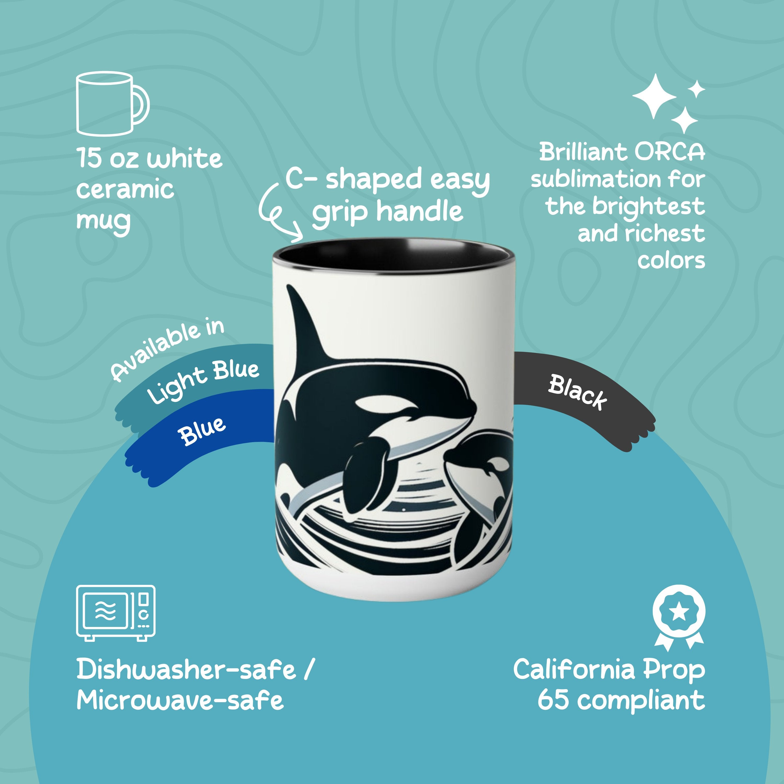 15 oz Orca Whale Mug | Awesome Conservation Gift Latte Mug Cup | Gift for Orca Lovers - Mug - Chromatic Safari - 15oz - Blue