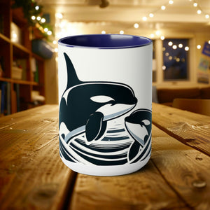 15 oz Orca Whale Mug | Awesome Conservation Gift Latte Mug Cup | Gift for Orca Lovers - Mug - Chromatic Safari - 15oz - Blue