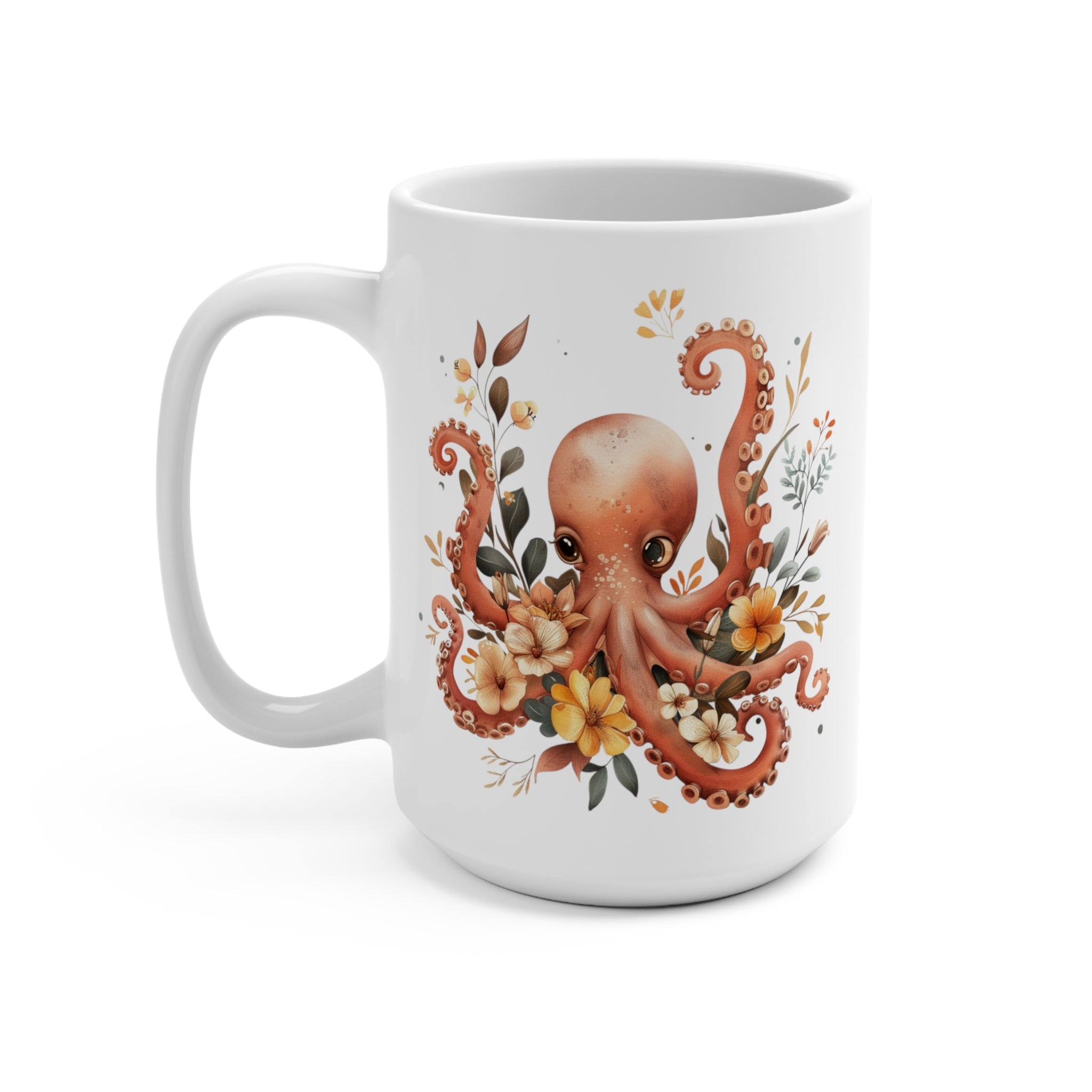 15oz Floral Octopus Mum Mug, Happy Mother's Day Coffee Cup, Bridal Shower Gift For Mom or Grandmother - Mug - Chromatic Safari - 15oz -