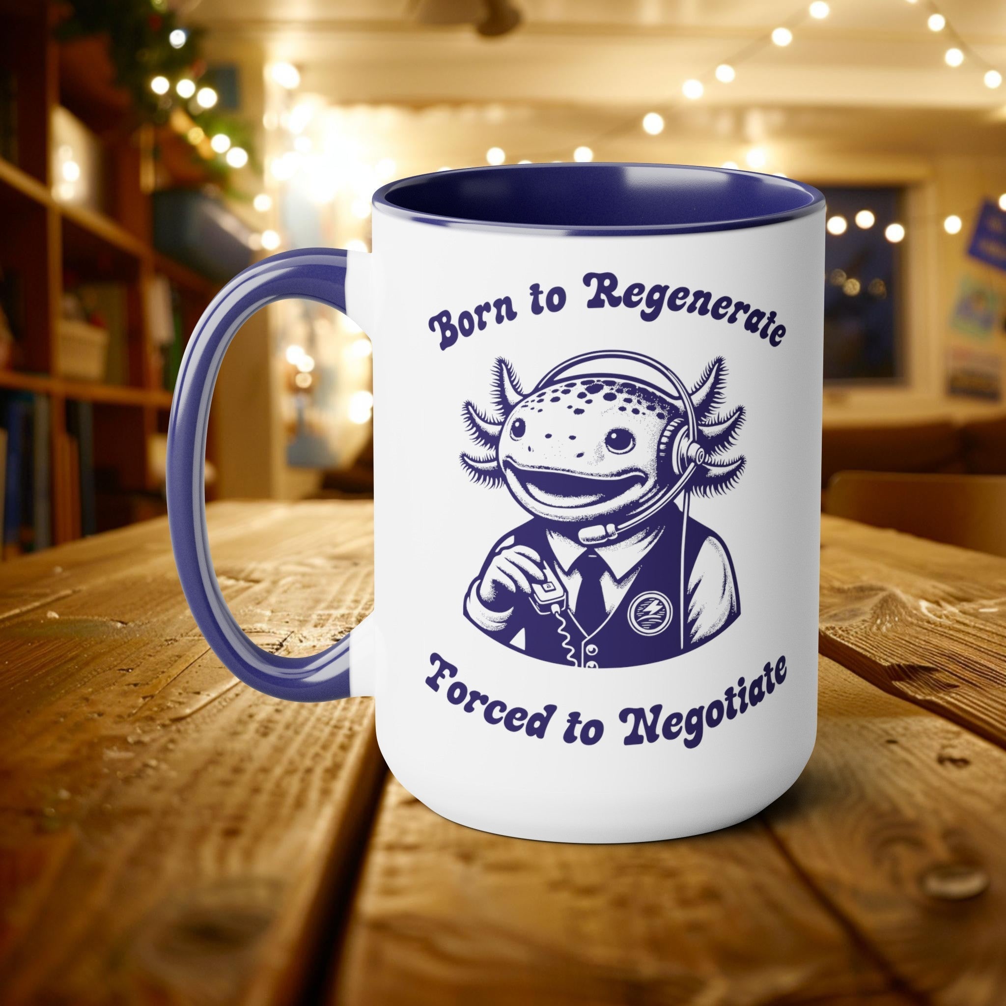 15oz Manager Axolotl Mug, Marine Biology Meme Coffee Cup, Funny Gift For Coworker - Mug - Chromatic Safari - 15oz - Blue