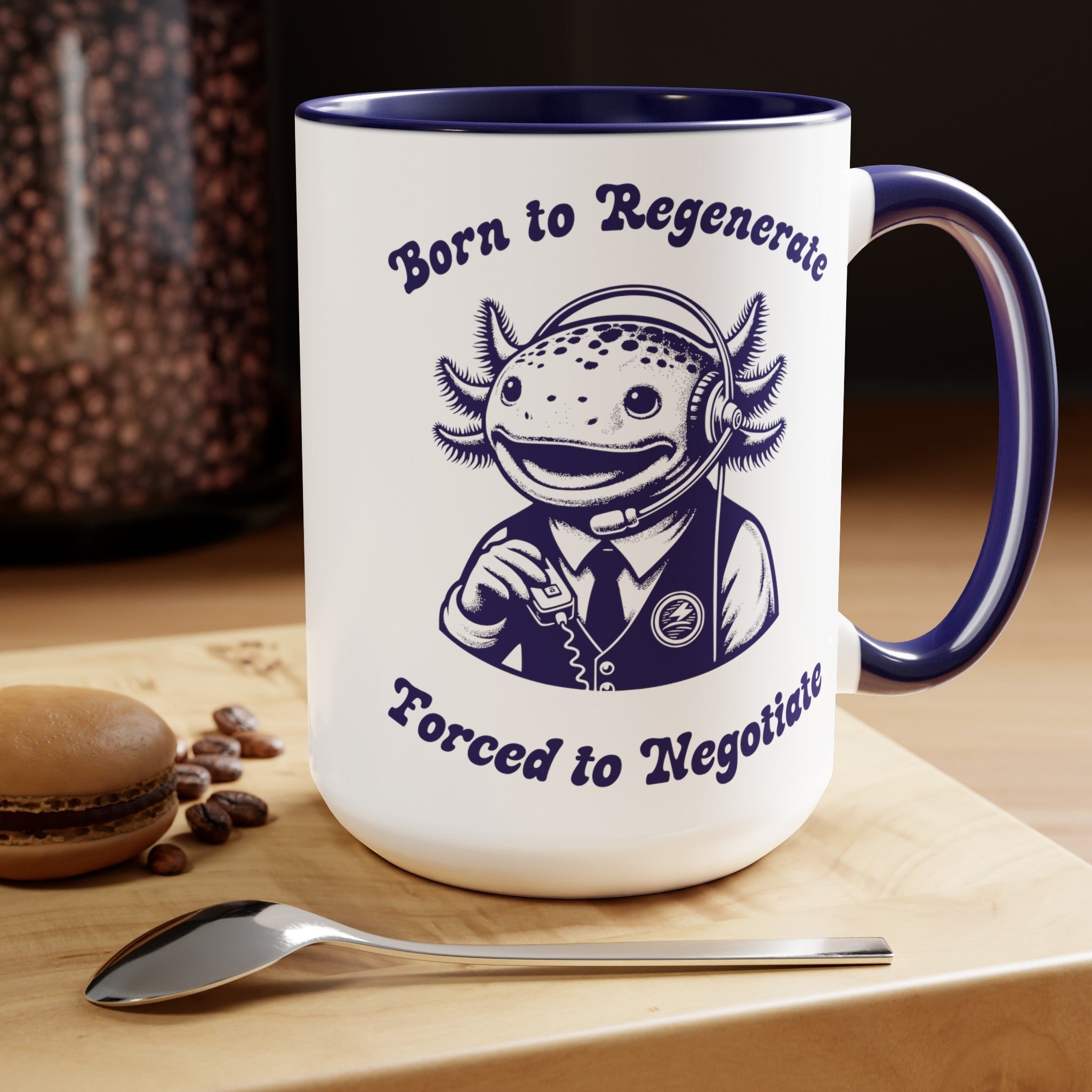 15oz Manager Axolotl Mug, Marine Biology Meme Coffee Cup, Funny Gift For Coworker - Mug - Chromatic Safari - 15oz - Blue