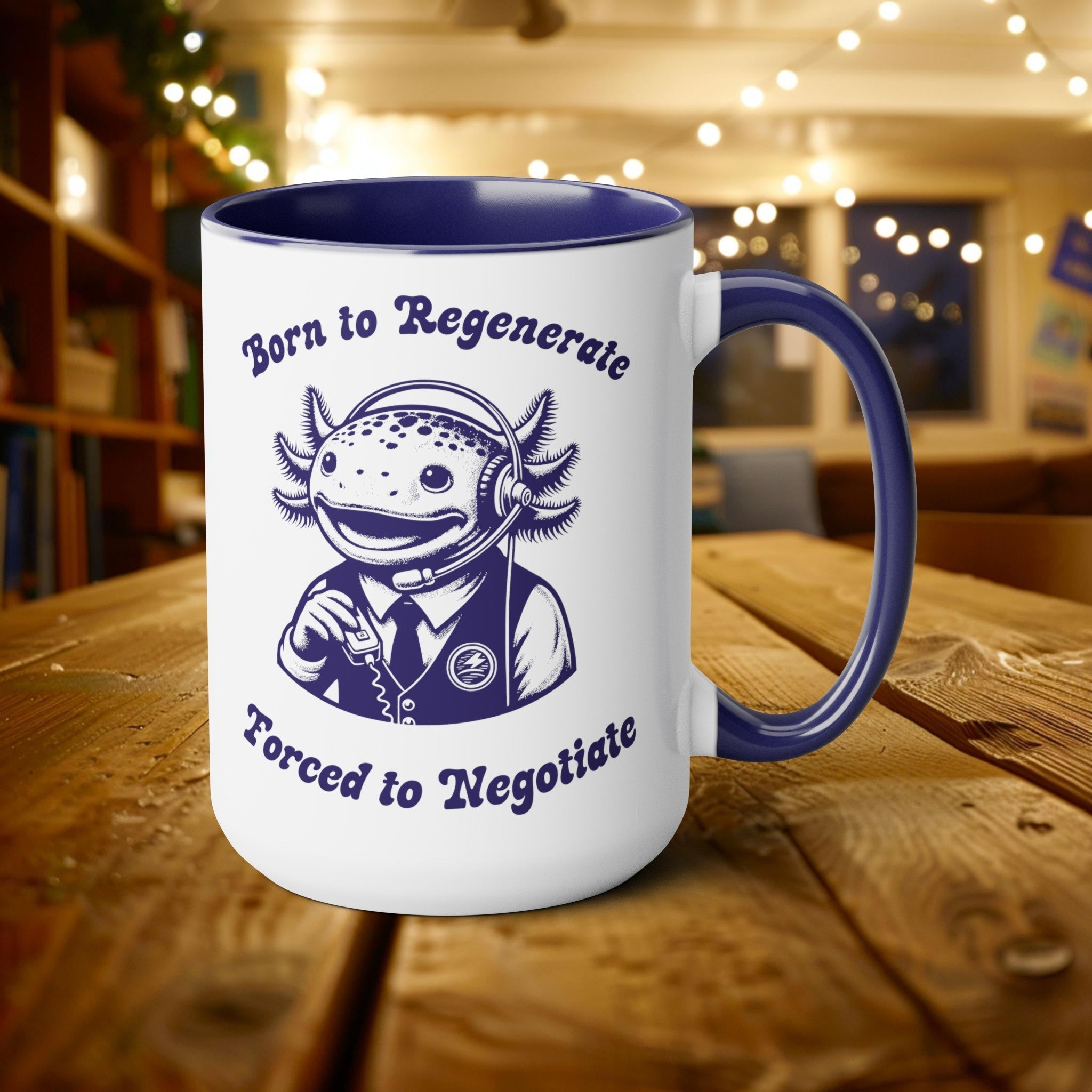 15oz Manager Axolotl Mug, Marine Biology Meme Coffee Cup, Funny Gift For Coworker - Mug - Chromatic Safari - 15oz - Blue