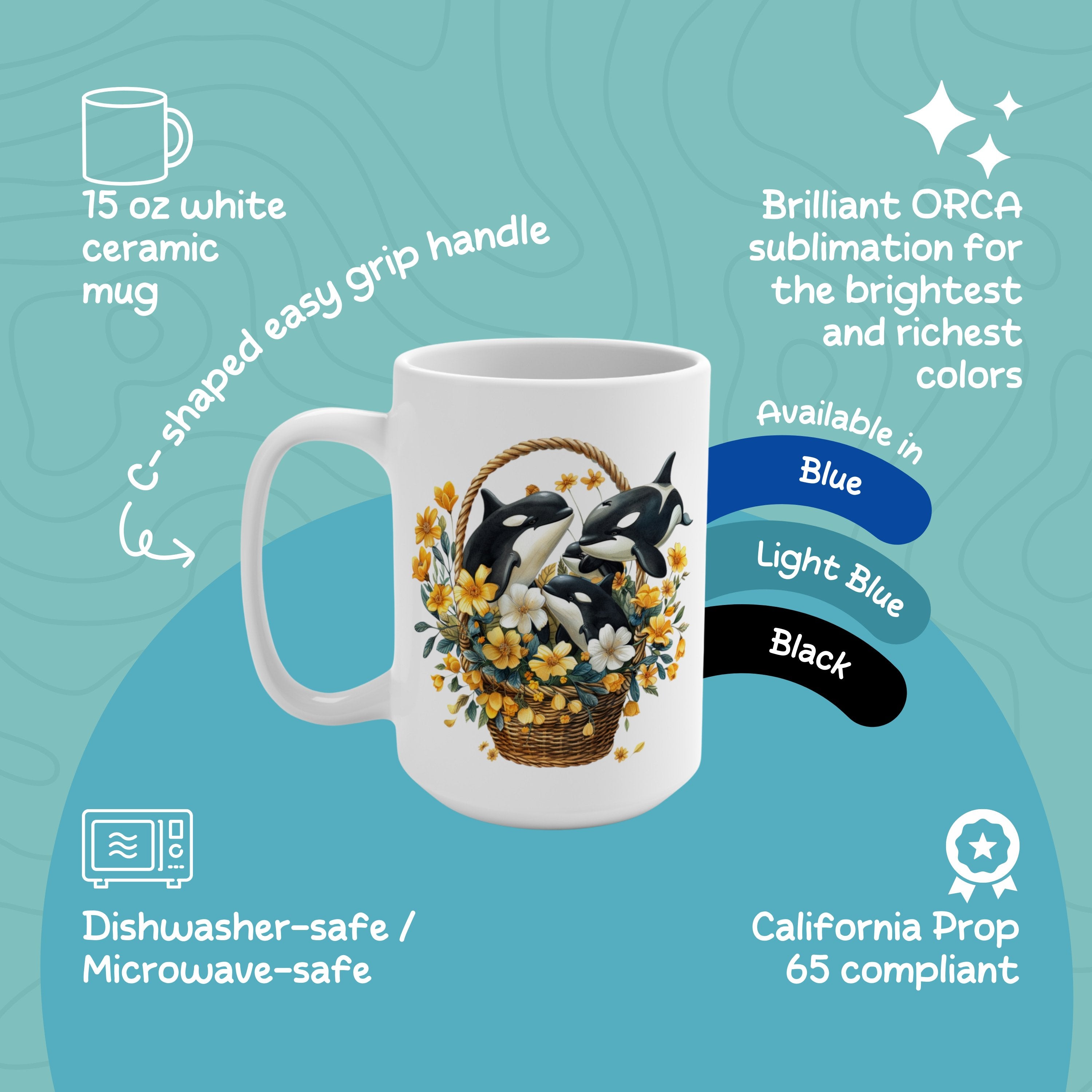 15oz Orca Whale Mug, Happy Mothers Day Coffee Cup, Gift For Mum - Mug - Chromatic Safari - 15oz -