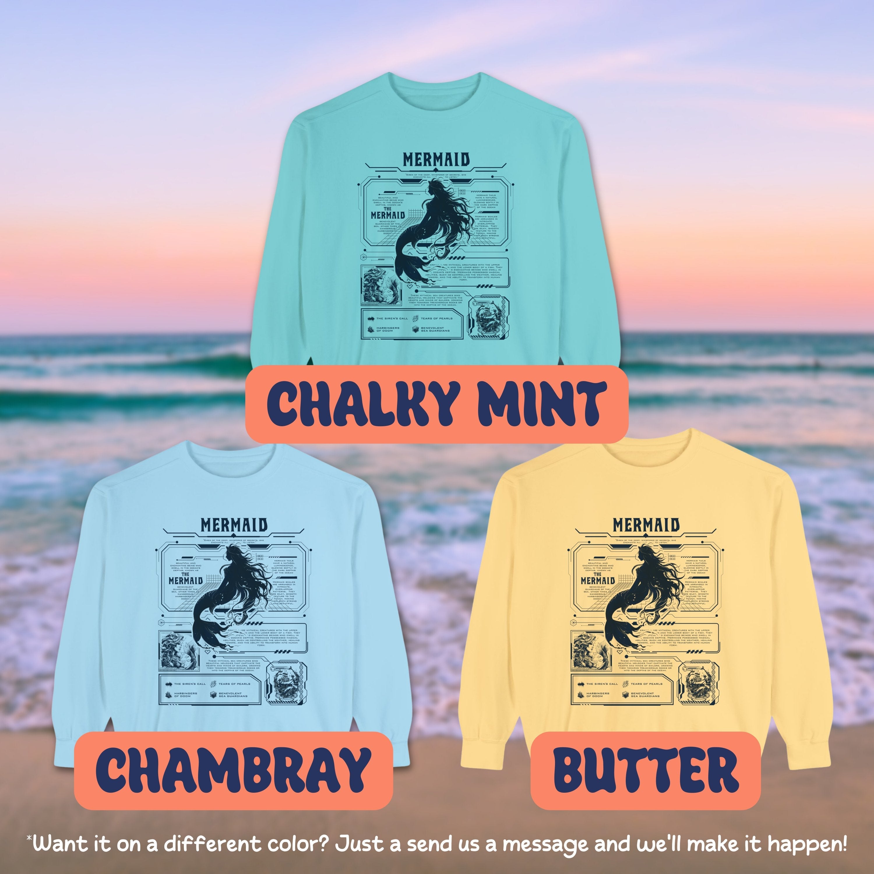 Anatomy Fantasy Mermaid Shirt Pullover, Scifi Anatomical Oversized Sweatshirt, Mermaid Gift Ideas - Sweatshirt - Chromatic Safari - Butter - S