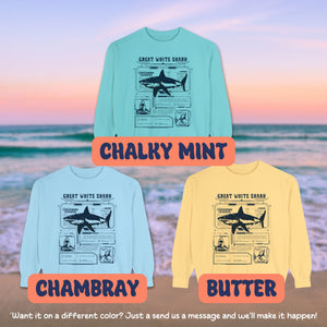 Anatomy Great White Shark Sweatshirt, Marine Animal Anatomical Cyberpunk Pullover, Gift For Surfers - Sweatshirt - Chromatic Safari - Chalky Mint - S