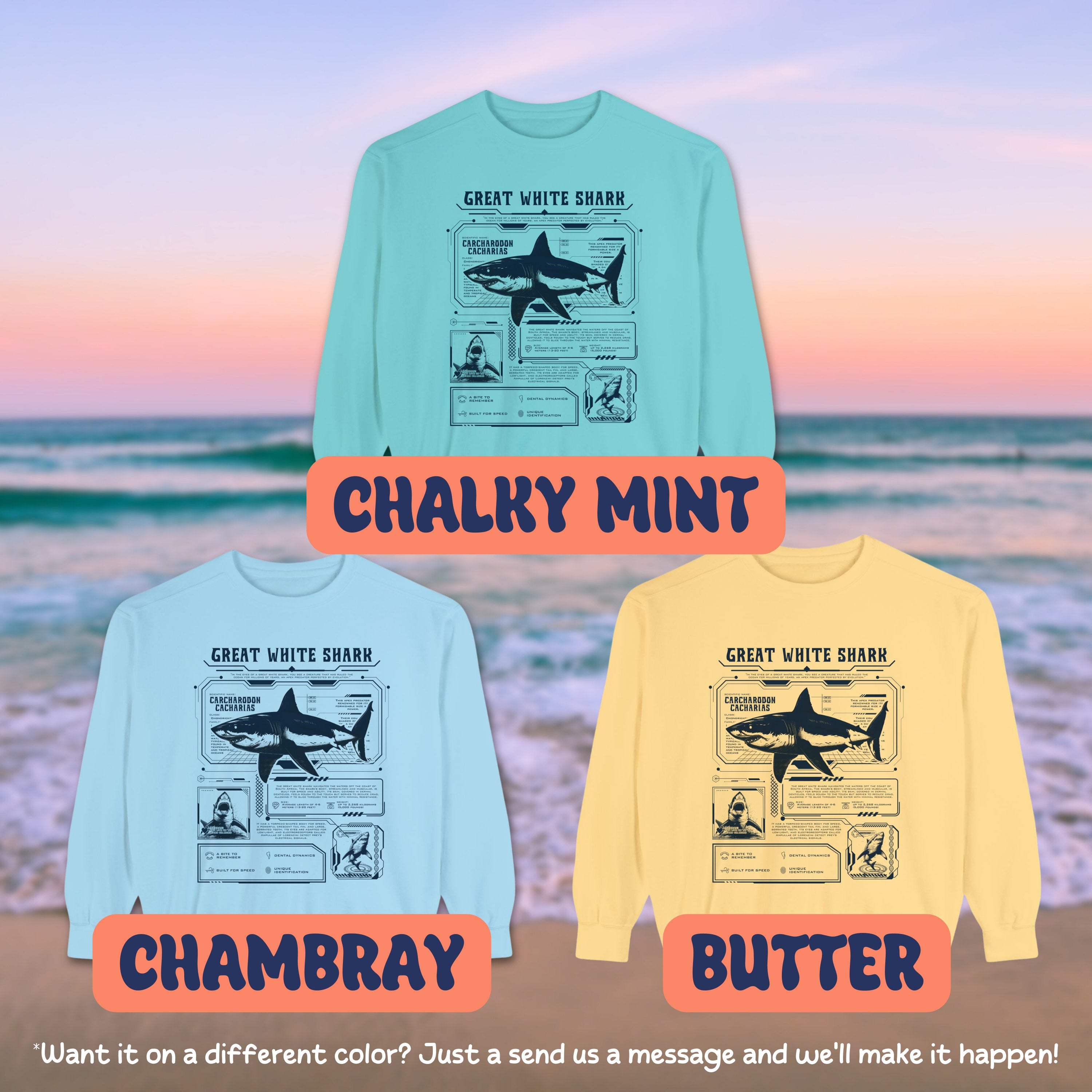 Anatomy Great White Shark Sweatshirt, Marine Animal Anatomical Cyberpunk Pullover, Gift For Surfers - Sweatshirt - Chromatic Safari - Chalky Mint - S