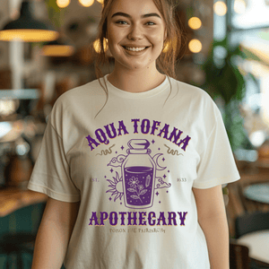 Aqua Tofana Apothecary Women Empowerment Shirt, Smash The Patriarchy Feminism Tee, Gift For Her or Activist - T-Shirt - Chromatic Safari - Ivory - S