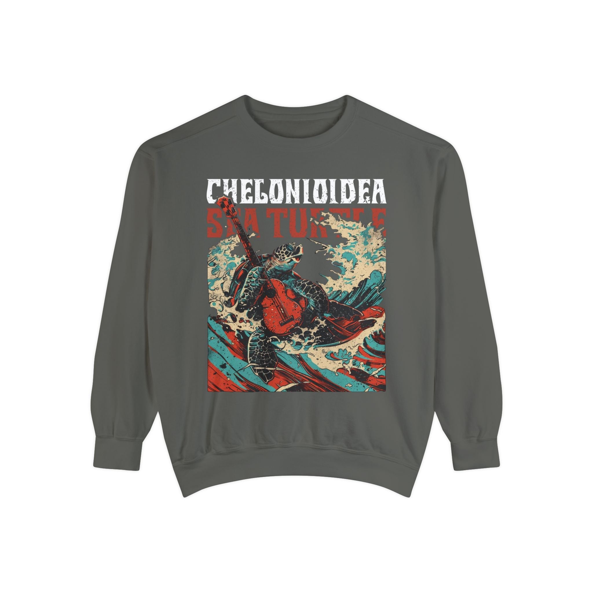 Band Shirt Sea Turtle Vintage Sweatshirt, Marine Biology Fun Bootleg Shirt Pullover, Gift for Marine Biologist or Conservationist - Sweatshirt - Chromatic Safari - Pepper - S