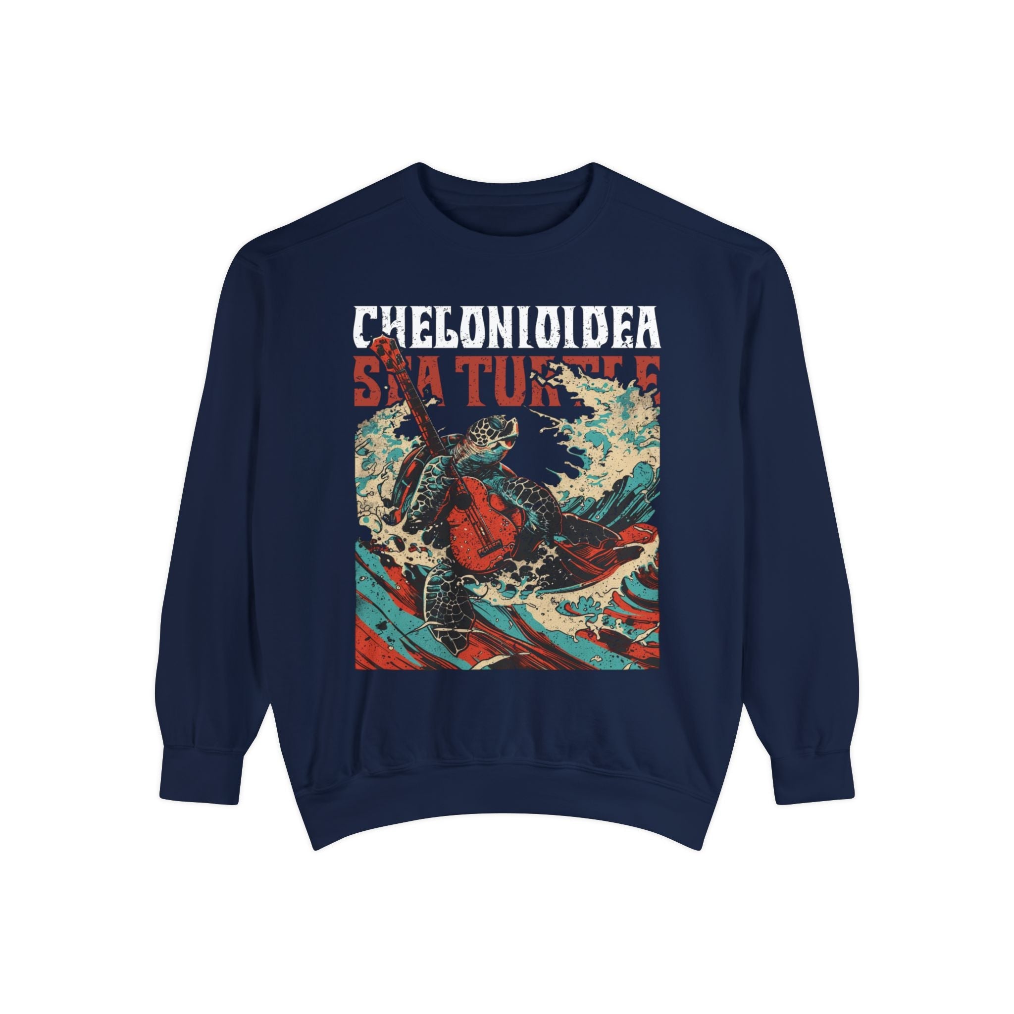 Band Shirt Sea Turtle Vintage Sweatshirt, Marine Biology Fun Bootleg Shirt Pullover, Gift for Marine Biologist or Conservationist - Sweatshirt - Chromatic Safari - True Navy - S