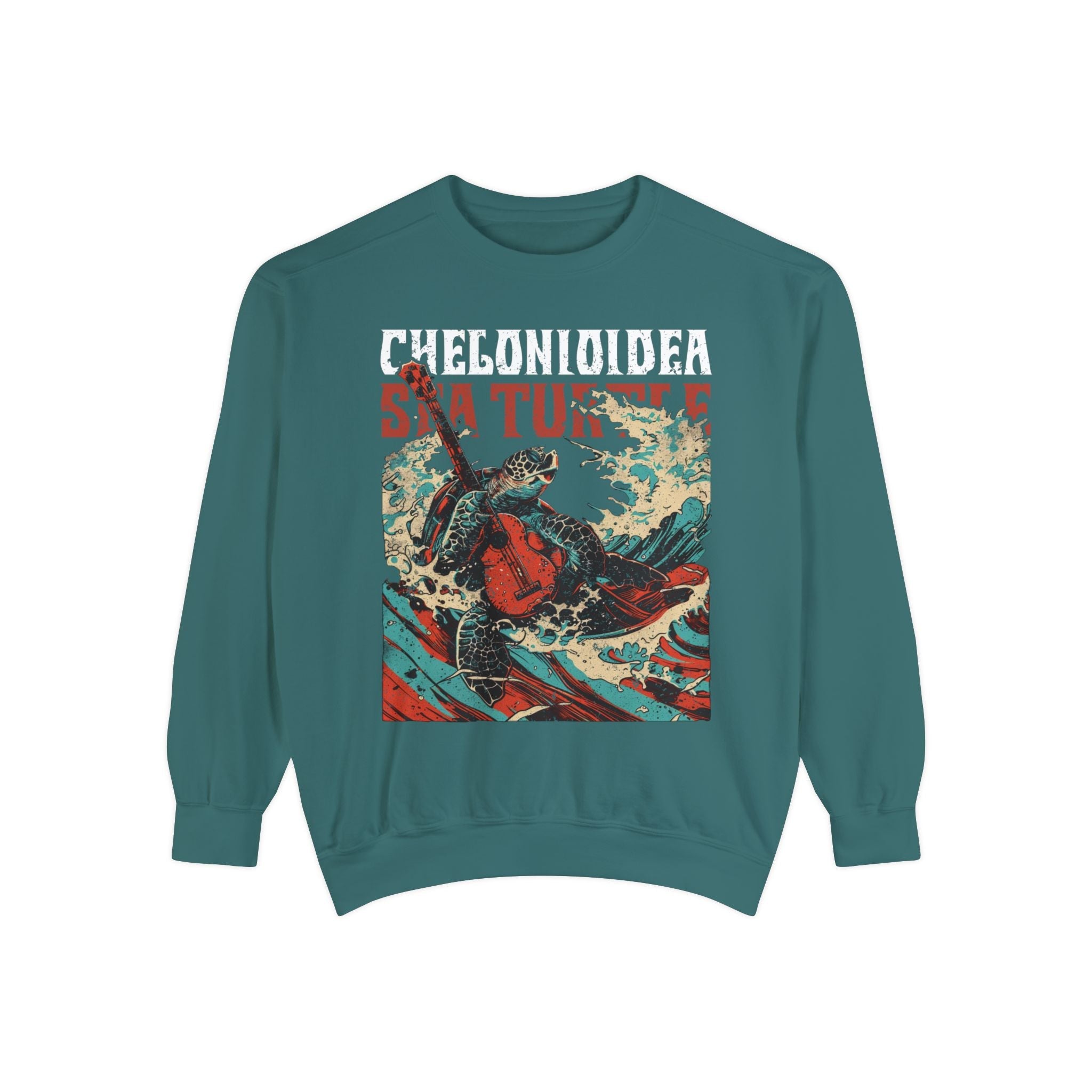 Band Shirt Sea Turtle Vintage Sweatshirt, Marine Biology Fun Bootleg Shirt Pullover, Gift for Marine Biologist or Conservationist - Sweatshirt - Chromatic Safari - Blue Spruce - S