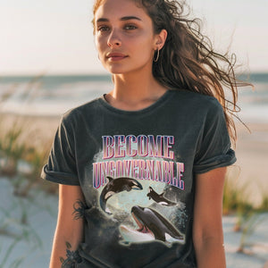 Become Ungovernable Three Orca Killer Whale One Moon Shirt, Retro Bootleg Rap Tee, Meme Graphic Tee Gift - T-Shirt - Chromatic Safari - Pepper - S