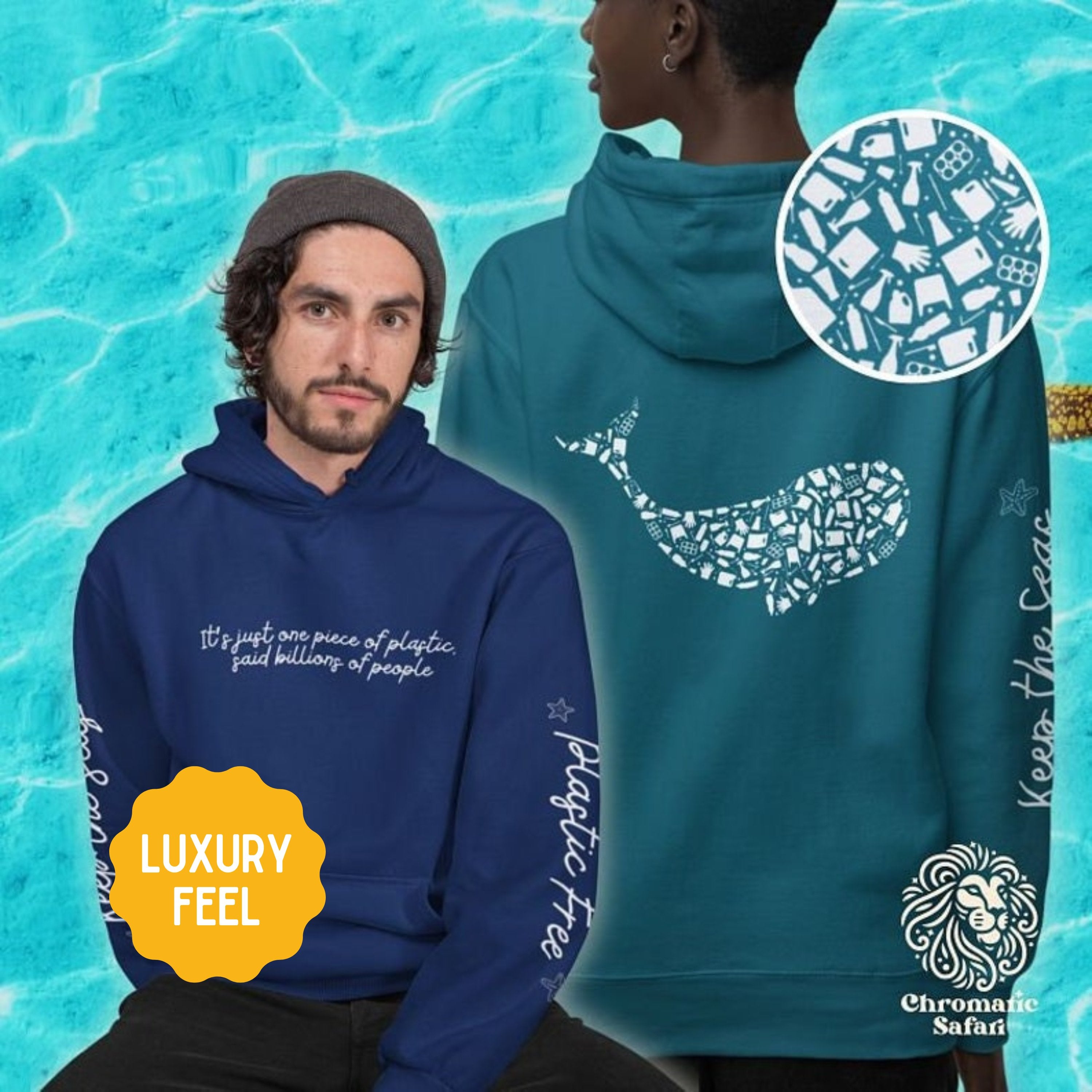 Beluga Whale Design Hoodie: Eco-Friendly, Artistic Sweatshirt for Marine Life Enthusiasts, Perfect for Ocean Conservation Supporters - Chromatic Safari - Navy - S