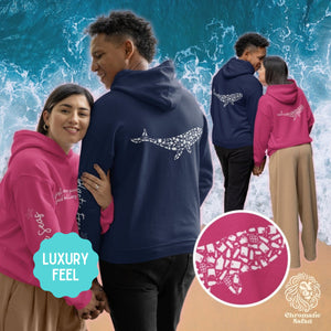 Blue Whale Design Hoodie: Eco-Friendly, Artistic Sweatshirt for Marine Life Enthusiasts, Perfect for Ocean Conservation Supporters - Chromatic Safari - Navy - S