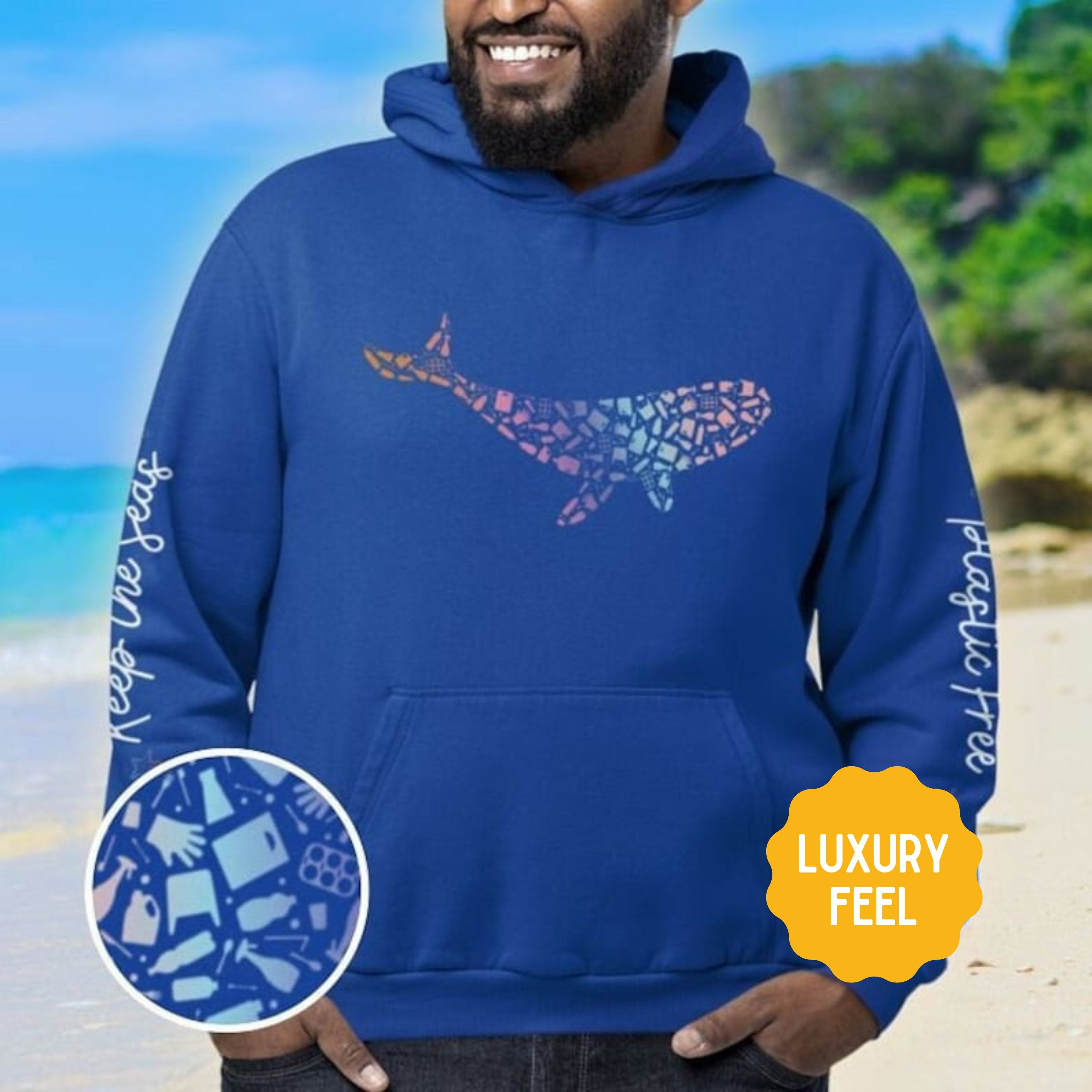 Blue Whale Design Hoodie: Eco-Friendly, Artistic Tortoise Sweatshirt for Marine Life Enthusiasts, Perfect for Ocean Conservation Supporters - Chromatic Safari - Navy - S