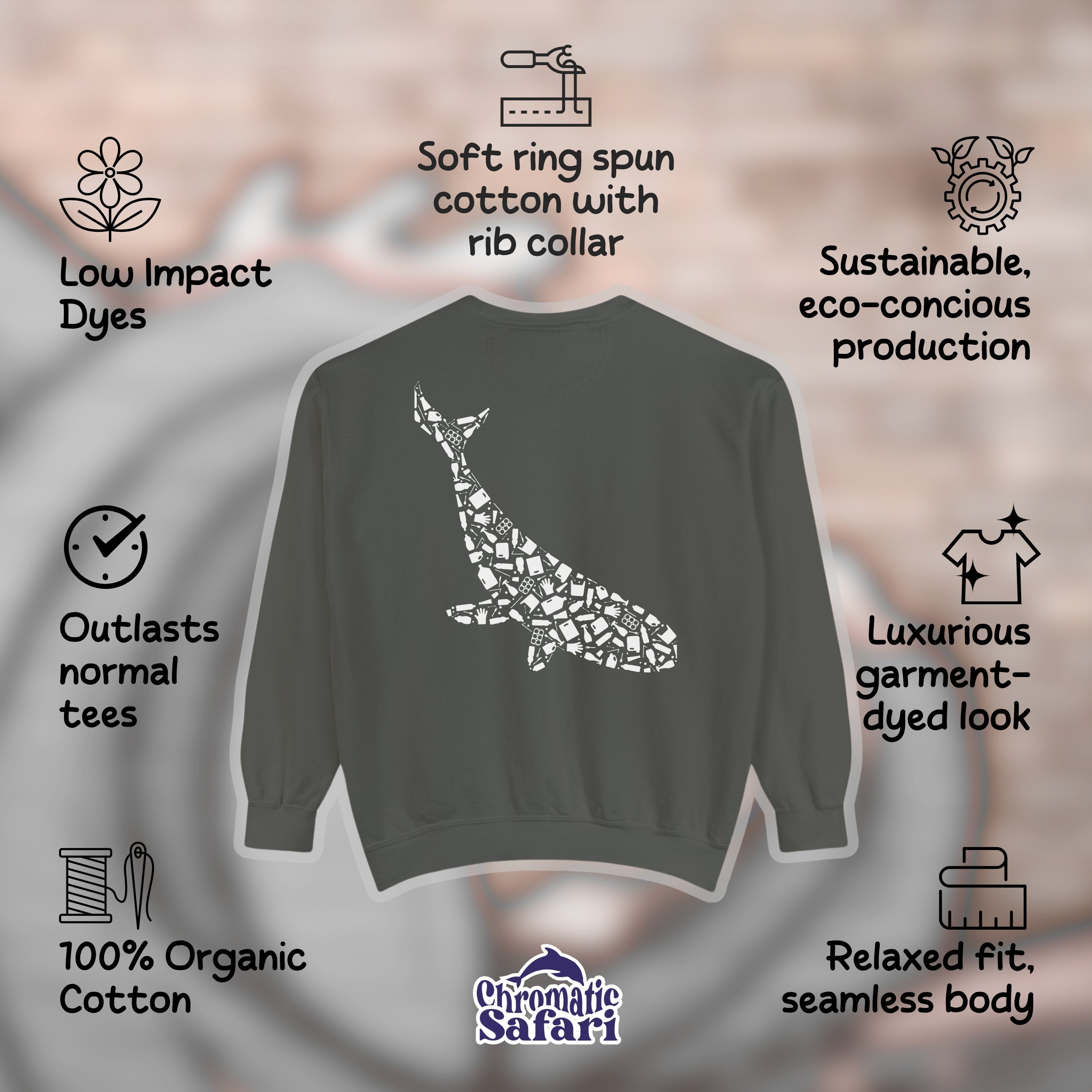 Blue Whale Silhouette Cottagecore Pullover, Ocean Conservation Marine Biologist Sweatshirt, Biology Gift - Sweatshirt - Chromatic Safari - Pepper - S