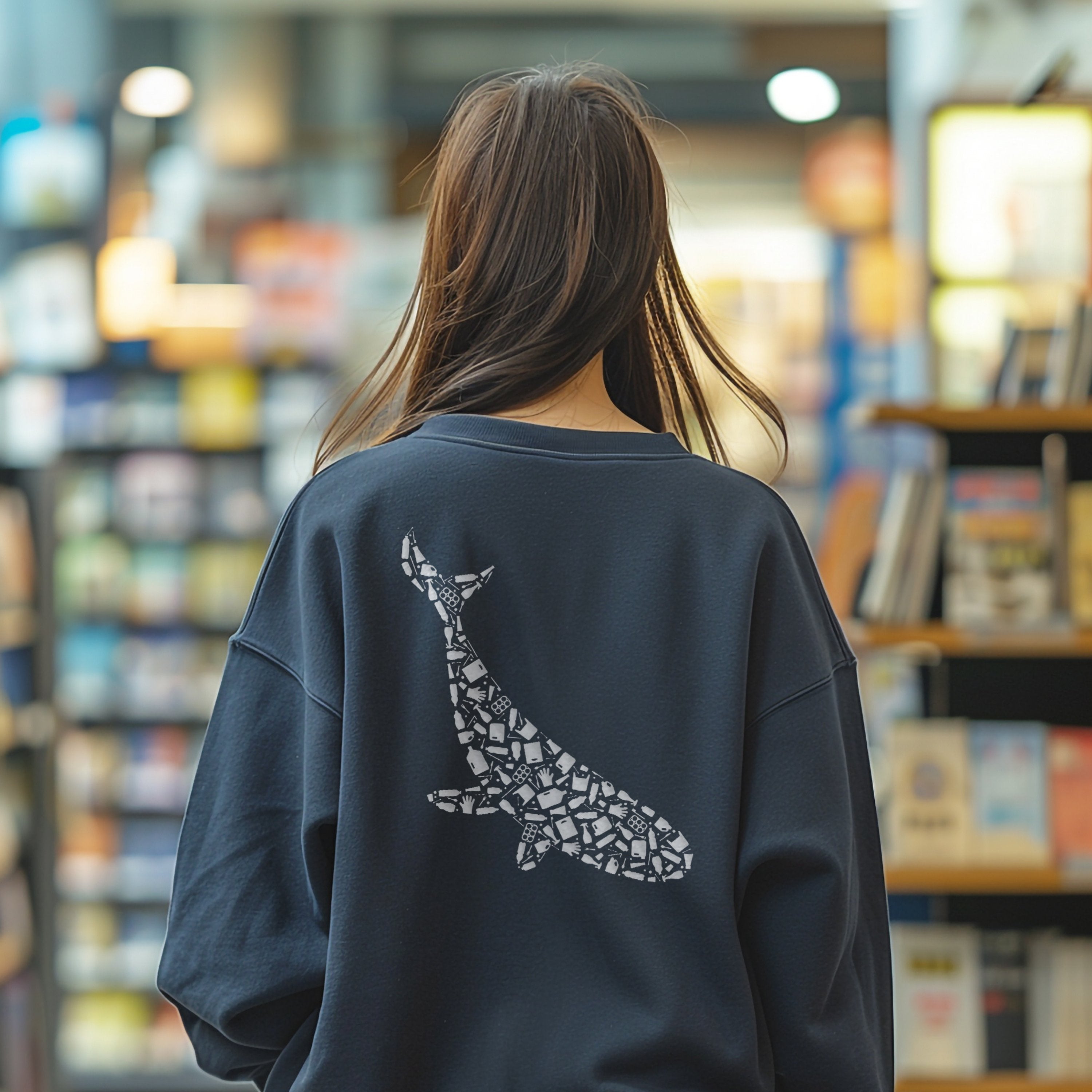 Blue Whale Silhouette Cottagecore Pullover, Ocean Conservation Marine Biologist Sweatshirt, Biology Gift - Sweatshirt - Chromatic Safari - True Navy - S