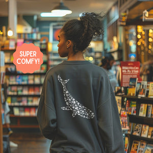 Blue Whale Silhouette Cottagecore Pullover, Ocean Conservation Marine Biologist Sweatshirt, Biology Gift - Sweatshirt - Chromatic Safari - Pepper - S