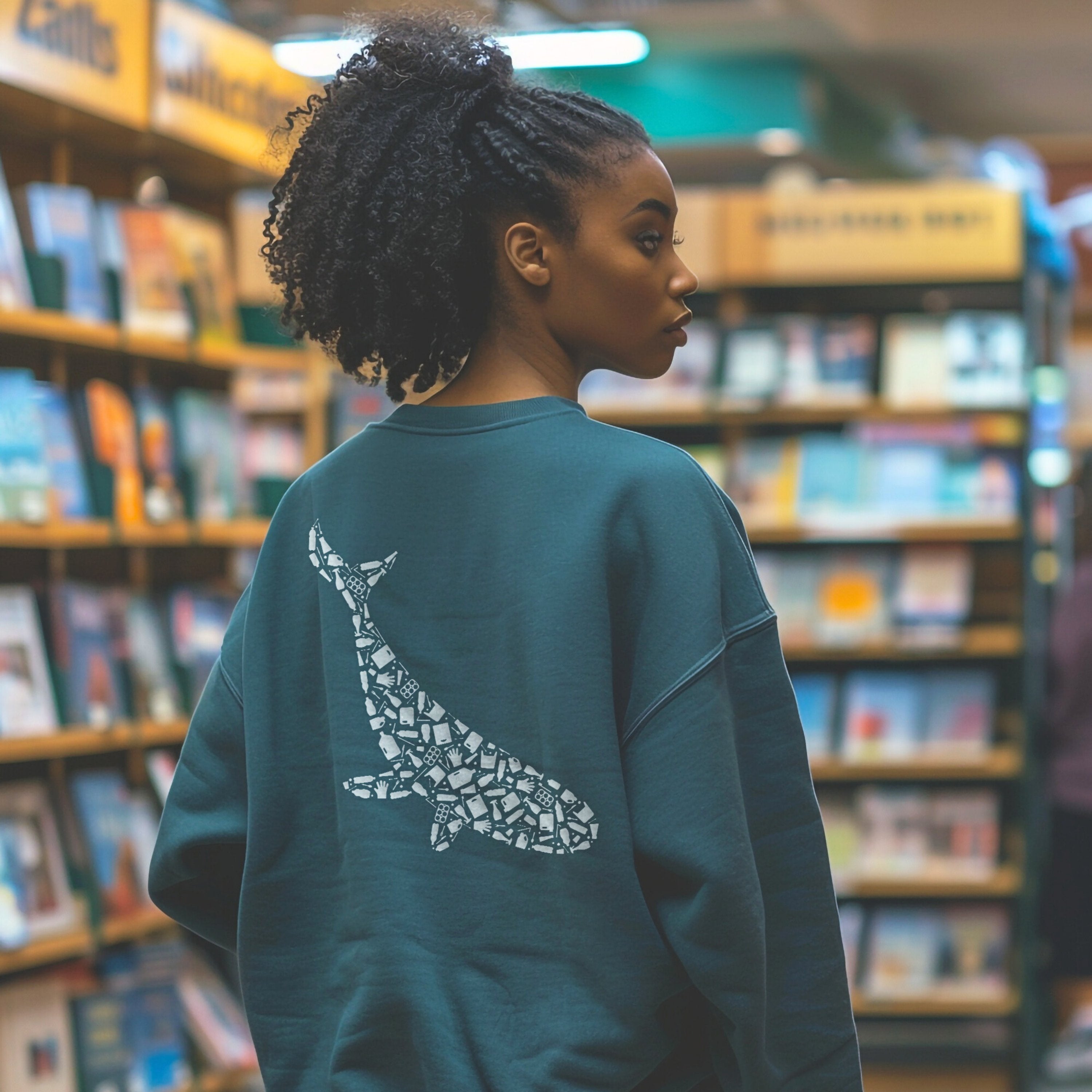 Blue Whale Silhouette Cottagecore Pullover, Ocean Conservation Marine Biologist Sweatshirt, Biology Gift - Sweatshirt - Chromatic Safari - Blue Spruce - S