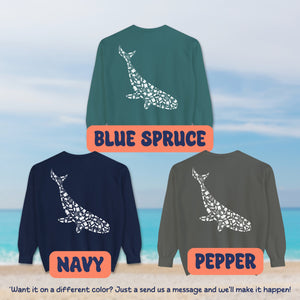 Blue Whale Silhouette Cottagecore Pullover, Ocean Conservation Marine Biologist Sweatshirt, Biology Gift - Sweatshirt - Chromatic Safari - Blue Spruce - S