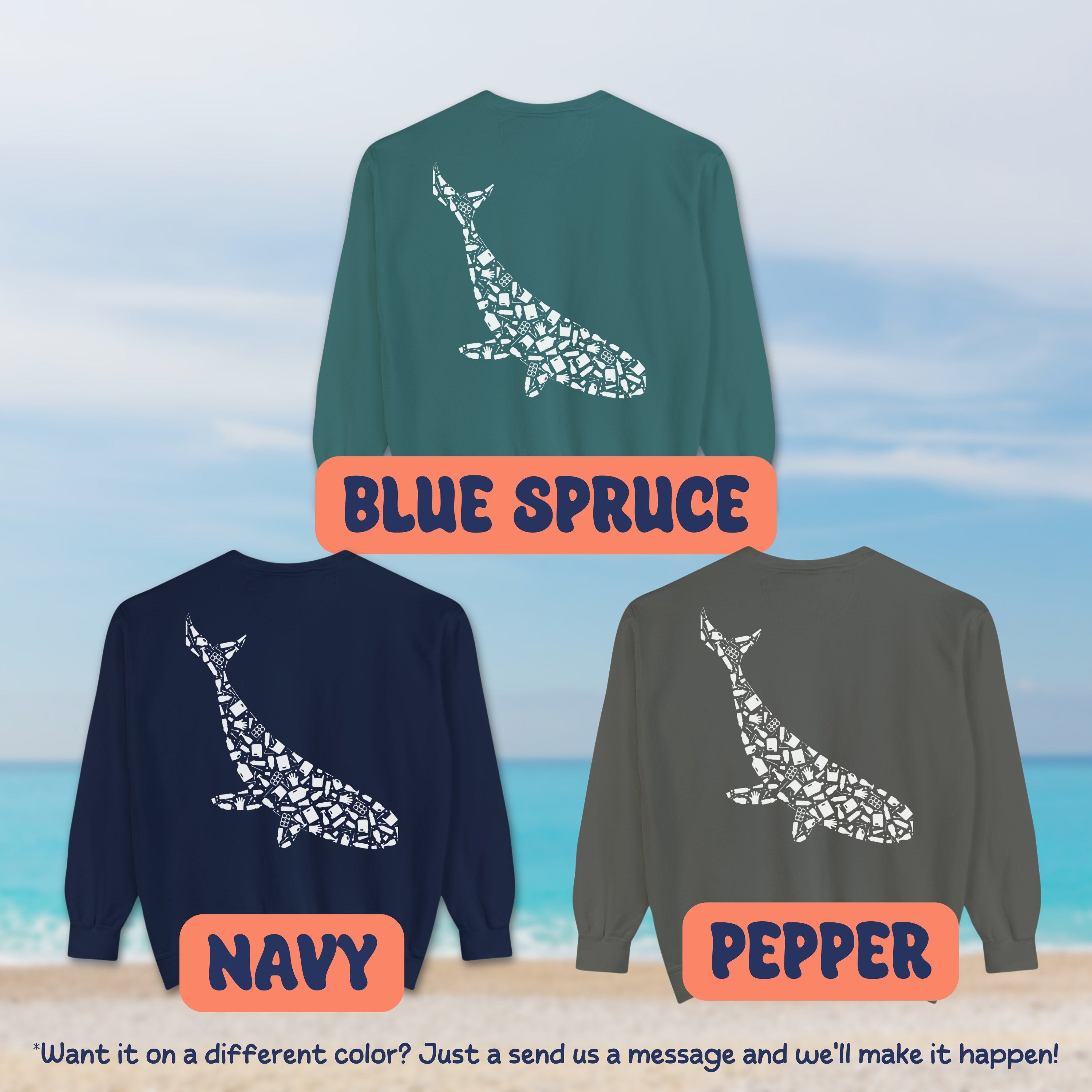 Blue Whale Silhouette Cottagecore Pullover, Ocean Conservation Marine Biologist Sweatshirt, Biology Gift - Sweatshirt - Chromatic Safari - Blue Spruce - S