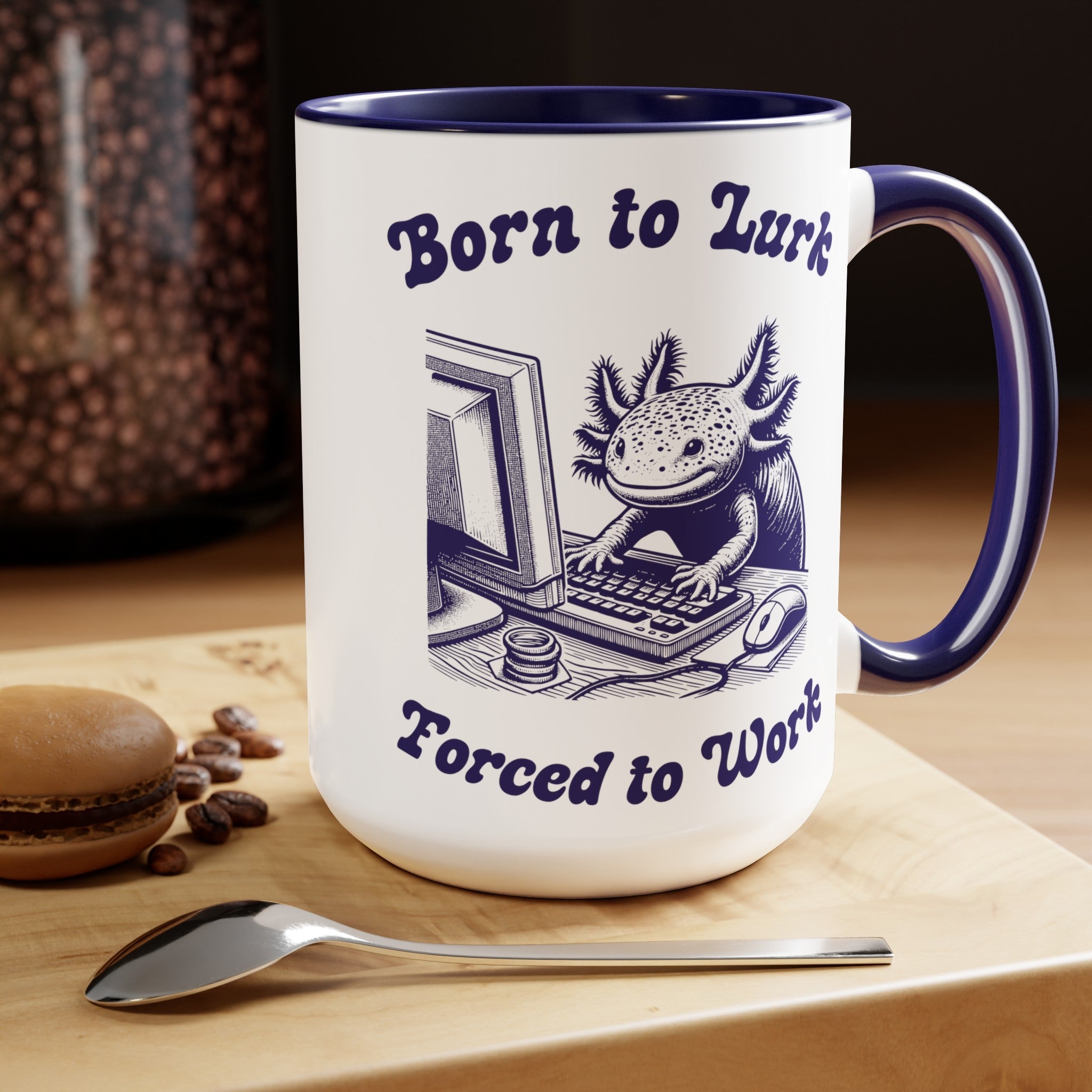Born to Lurk Forced to Work Computer Axolotl Mug, 15oz Vintage Marine Biology Fun Meme Ironic Mug Gift, Lurking Axolotl Work Halloween Gift - Mug - Chromatic Safari - 15oz - Black