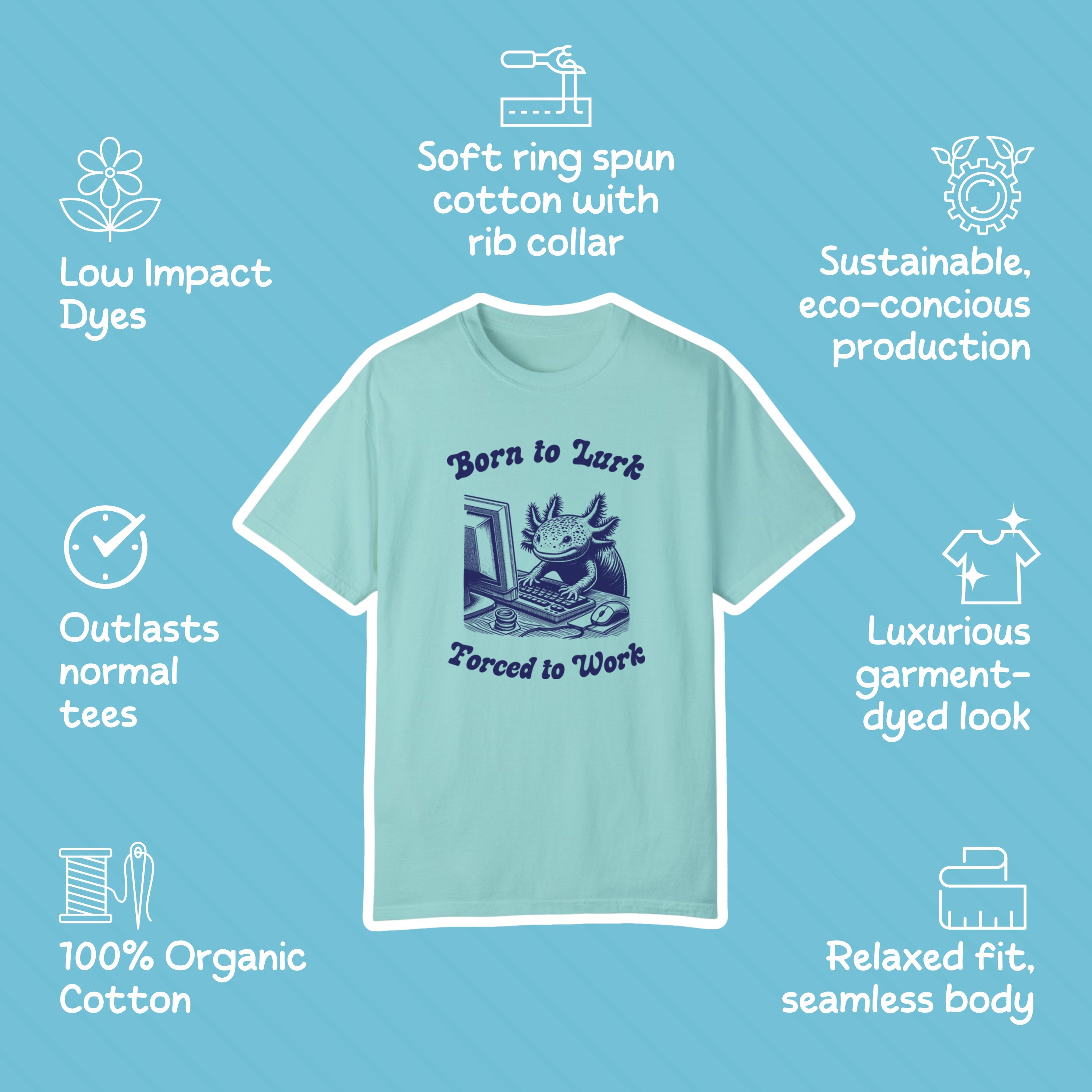 Born to Lurk Forced to Work Computer Axolotl Shirts, Vintage Marine Biology Fun Meme Ironic Shirt, Lurking Axolotl Working Halloween Gift - T-Shirt - Chromatic Safari - Ivory - S