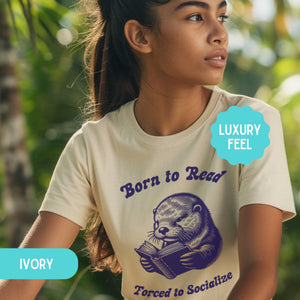 Born to Read Forced to Socialize Sea Otter Shirt, Vintage Marine Biology Fun Meme Ironic Shirt, Introvert Otter Lover Shirt Book Lovers Gift - T-Shirt - Chromatic Safari - Chalky Mint - S