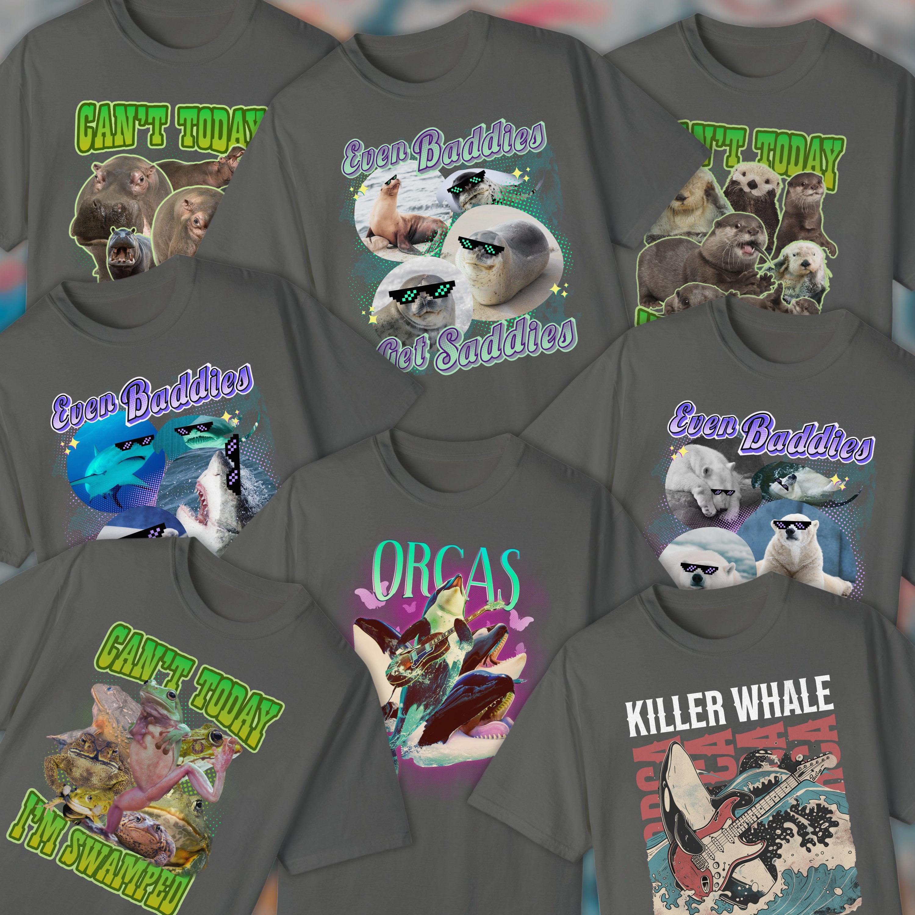 Can't Today I'm Swamped Vintage Hippopotamus Band Shirt, Marine Biology Fun Bootleg Shirt, Gift for Marine Biologist or Zookeeper - T - Shirt - Chromatic Safari - Pepper - S