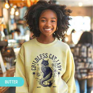 Childless Catladies Pullover Retro Cat Mermaid, Oversized Vote 2024 Sweatshirt, Gift For Childlesscat Lady - Sweatshirt - Chromatic Safari - Butter - S