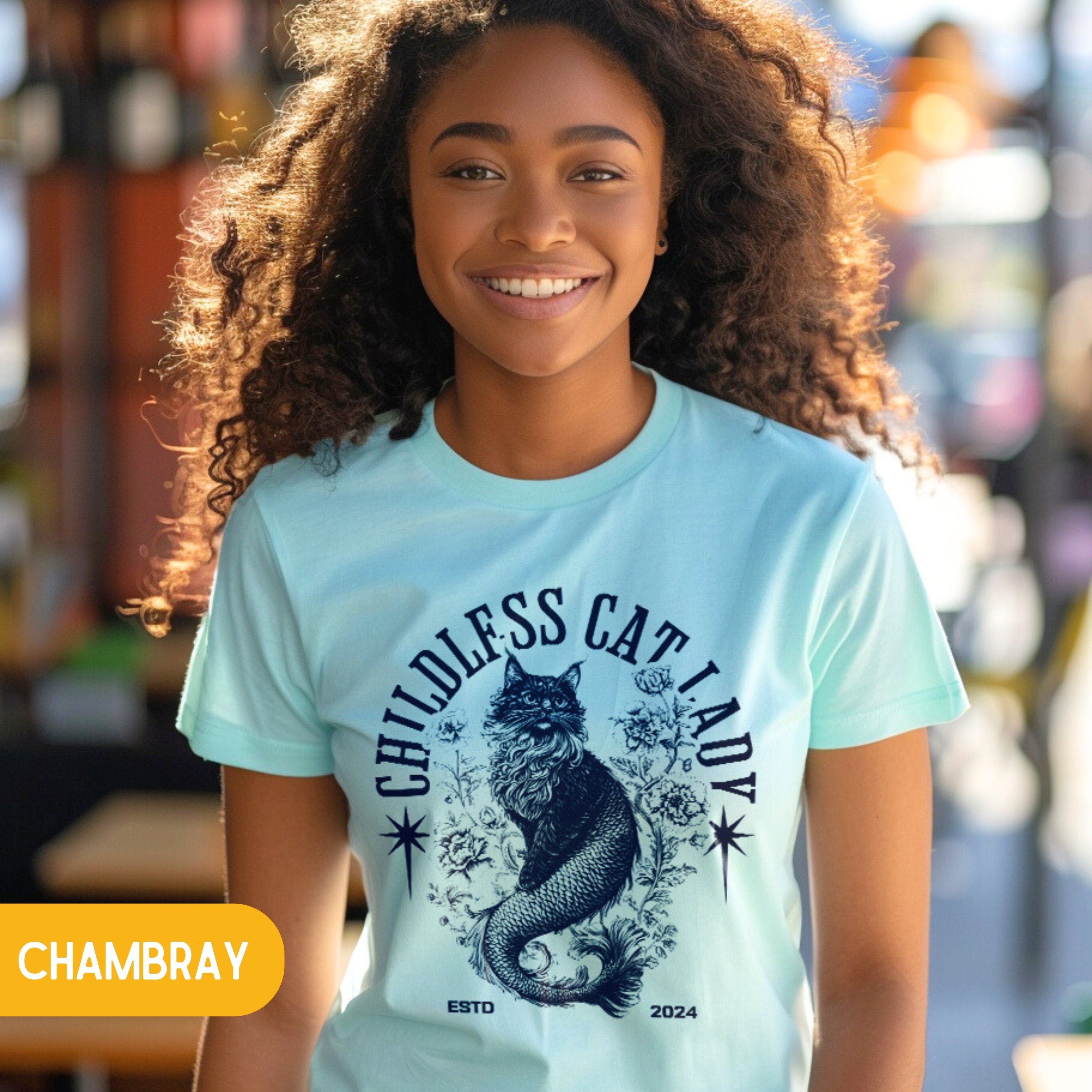 Childless Catladies Shirt Retro Cat Mermaid, Oversized Vote 2024 Shirt, Gift For Childlesscat Lady - T - Shirt - Chromatic Safari - Chambray - S