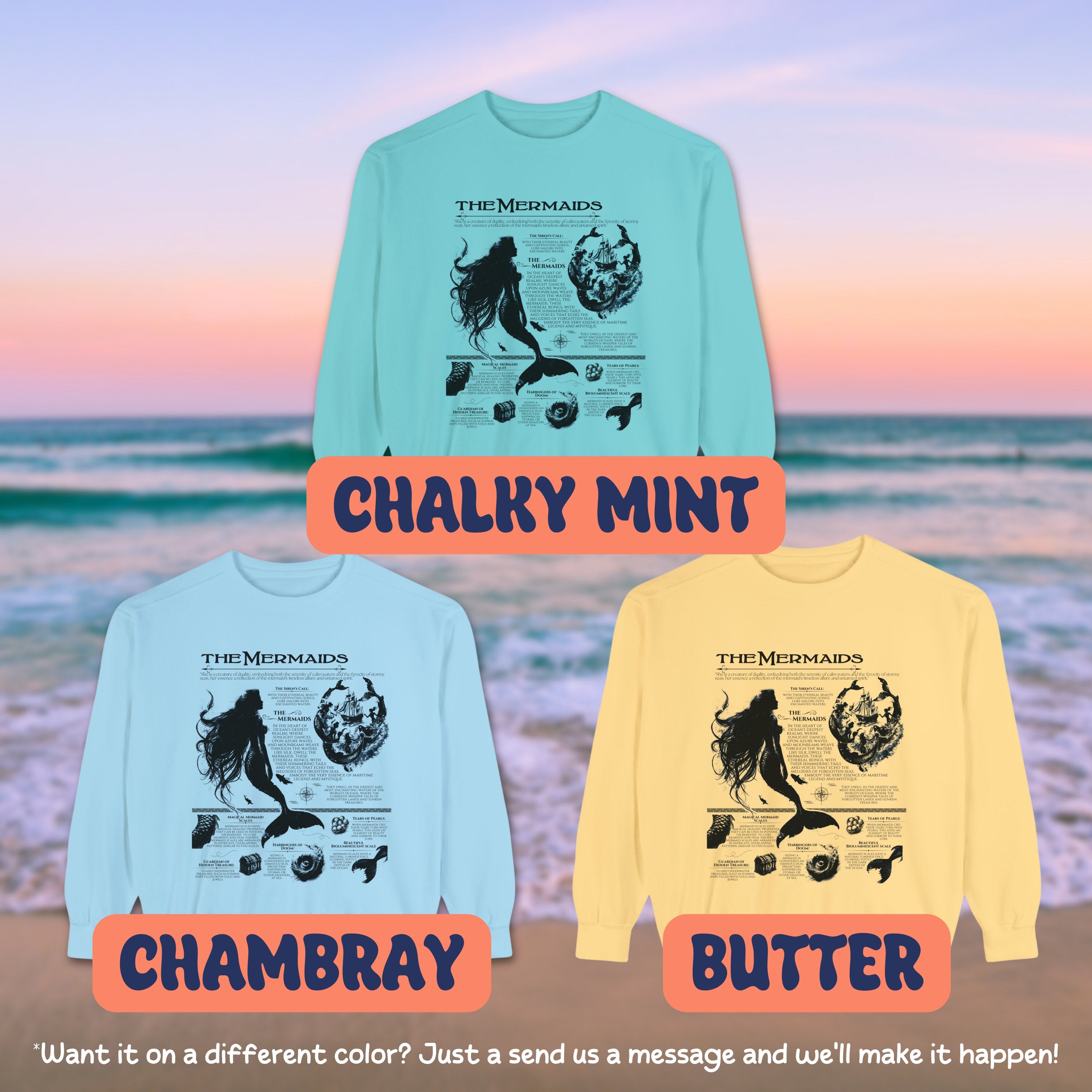 Cryptid Mythical Mermaid Shirt Pullover, Marine Anatomical Vintage Sweatshirt, Mermaid Gifts - Sweatshirt - Chromatic Safari - Butter - S