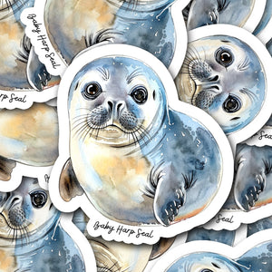 Cute Baby Harp Seal Waterproof 3" Sticker Die-cut - Chromatic Safari - -