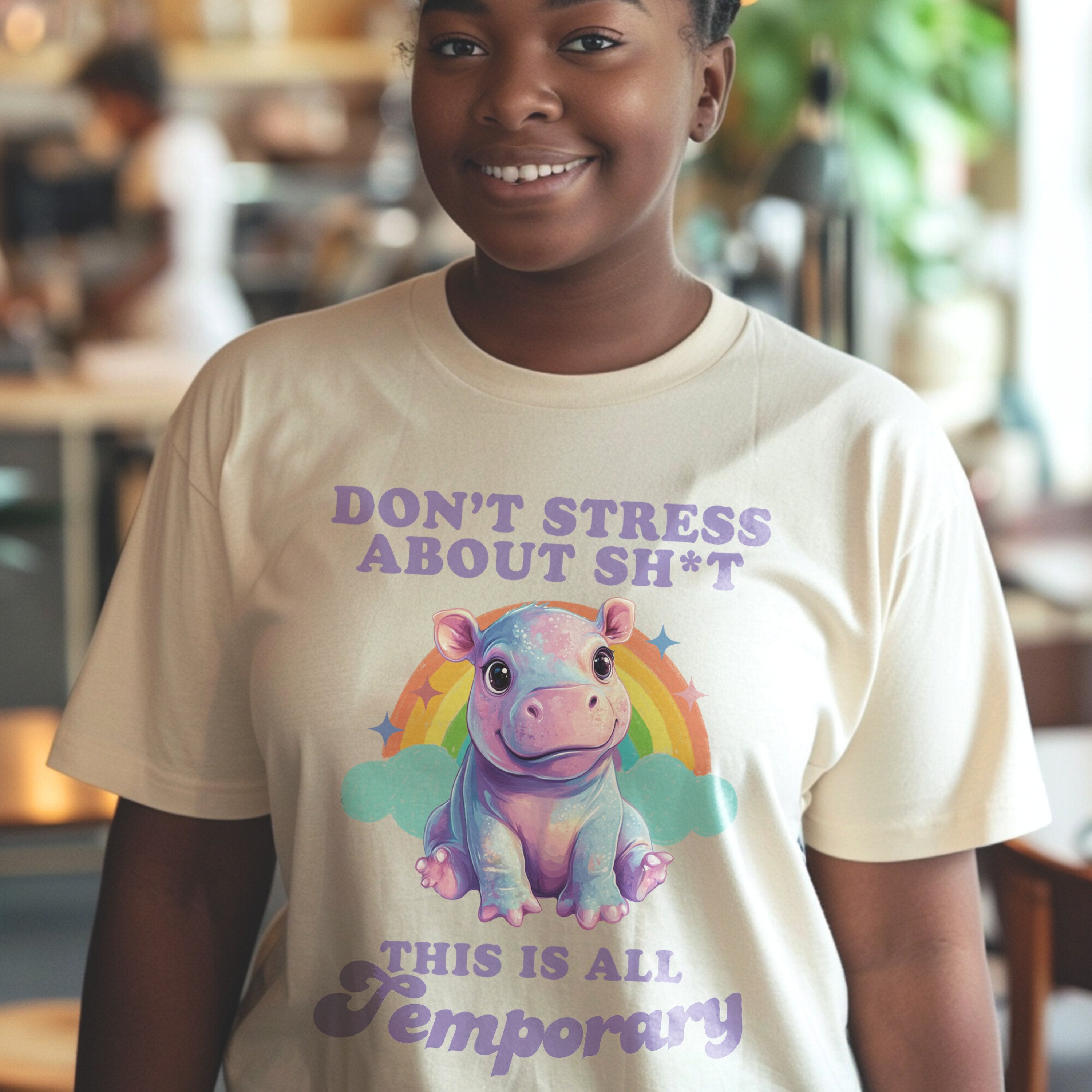 Cute Dont Stress About It Moo Deng Rainbow Shirt, Animal Lover Social Club EST 2024 Tshirt, Pygmy Pork Gift For Her - T-Shirt - Chromatic Safari - Ivory - S