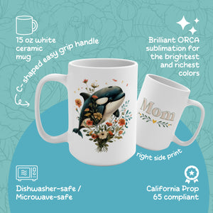 Cute Orca Mom Coffee Cup, Whale Mother's Day Mug, Gift For Grandma Mum - Mug - Chromatic Safari - 15oz -