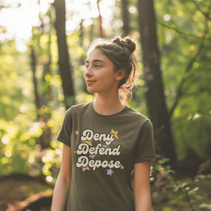 Deny Defend Depose Shirt, Anti Capitalism Progressive Top, Healthcare Reform Activism Tee, Gift For Activist - T-Shirt - Chromatic Safari - Moss - S