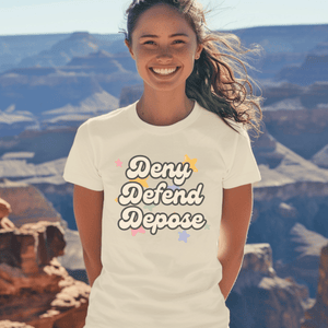 Deny Defend Depose Shirt, Anti Capitalism Progressive Top, Healthcare Reform Activism Tee, Gift For Activist - T-Shirt - Chromatic Safari - Ivory - S