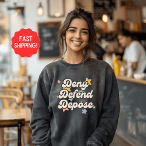 Deny Defend Depose Sweatshirt, Anti Capitalism Progressive Top, Healthcare Reform Activism Tee, Gift For Activist - Sweatshirt - Chromatic Safari - Charcoal - S