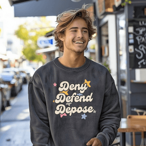 Deny Defend Depose Sweatshirt, Anti Capitalism Progressive Top, Healthcare Reform Activism Tee, Gift For Activist - Sweatshirt - Chromatic Safari - Charcoal - S