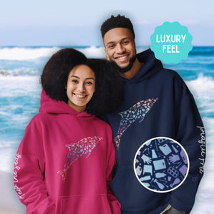 Dolphin Hoodie Eco-Friendly, Artistic Sweatshirt for Marine Life Enthusiasts, Scuba Divers, Surfers Gift for Ocean Conservation Supporters - Chromatic Safari - Navy - S