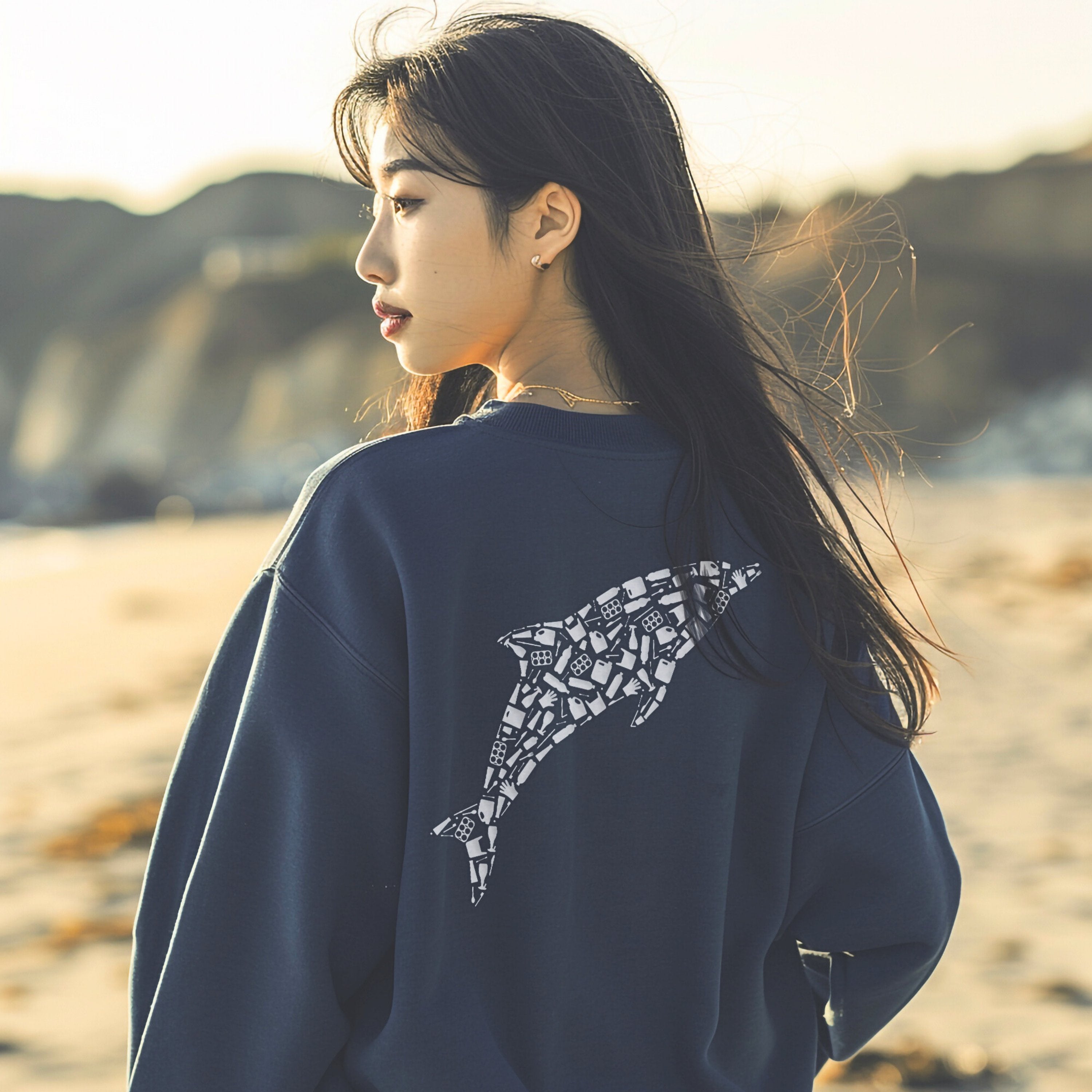 Dolphin Silhouette Cottagecore Pullover, Ocean Conservation Marine Biologist Sweatshirt, Birthday Gift - Sweatshirt - Chromatic Safari - True Navy - S