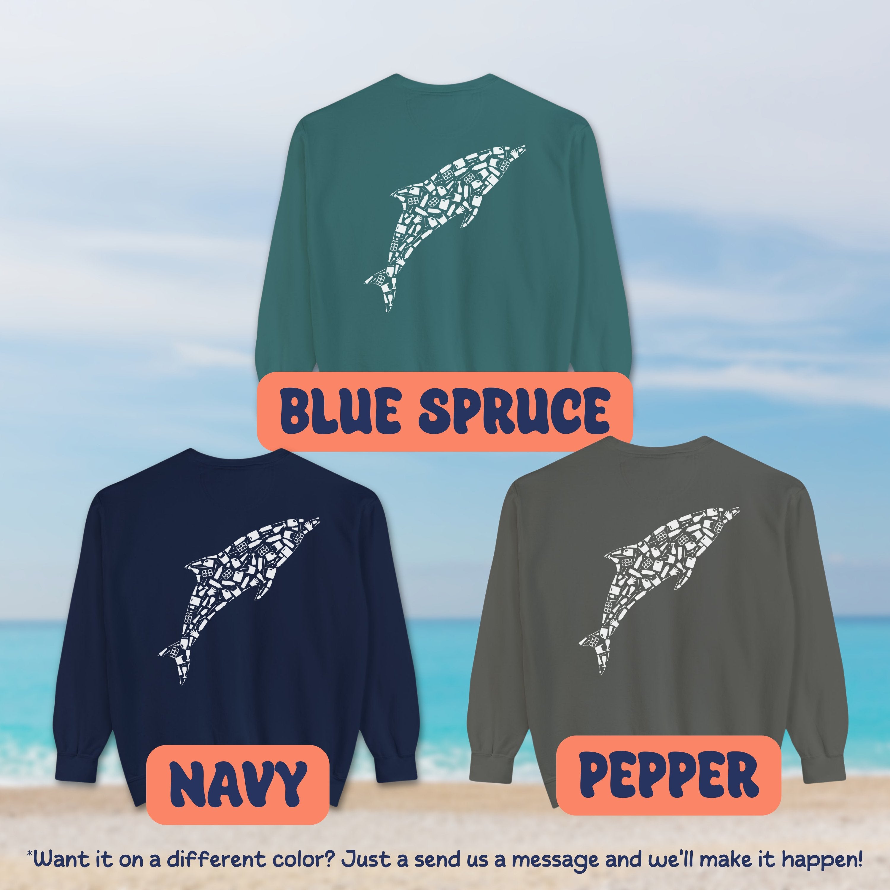 Dolphin Silhouette Cottagecore Pullover, Ocean Conservation Marine Biologist Sweatshirt, Birthday Gift - Sweatshirt - Chromatic Safari - Blue Spruce - S