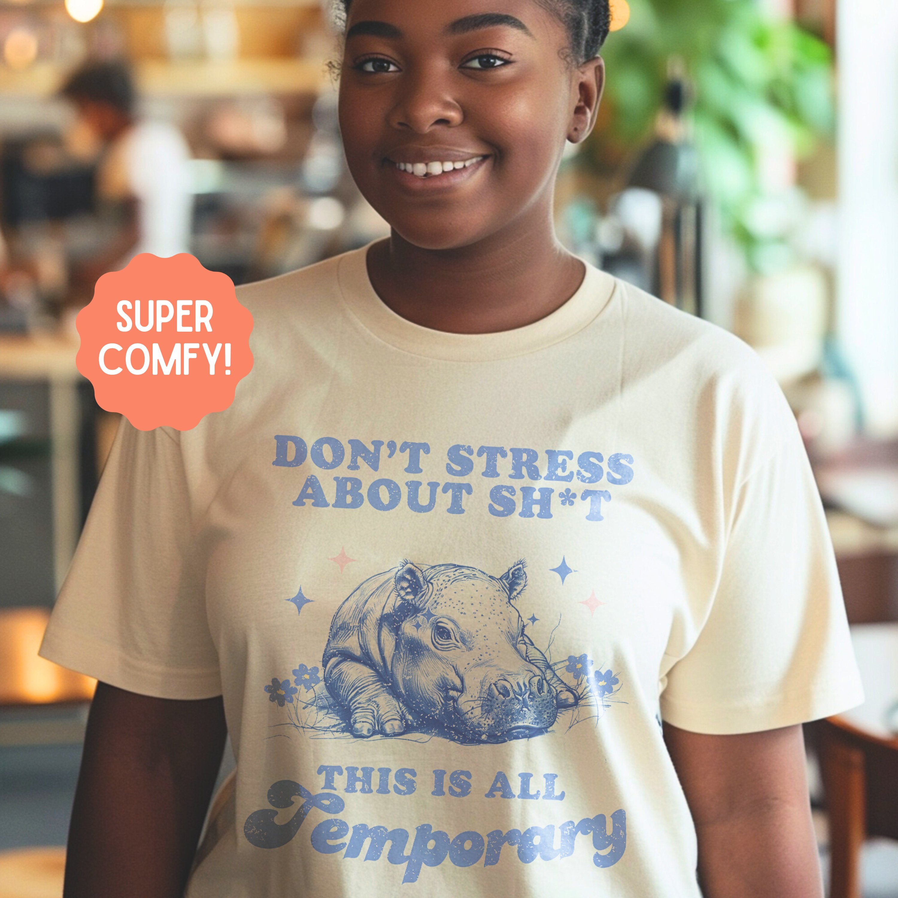 Dont Stress About It Cute Moo Deng Shirt, Animal Lover Social Club EST 2024 Tshirt, Hippopotamus Gift For Her - T-Shirt - Chromatic Safari - Ivory - S