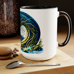 Electric Eel Woodcut 15 oz Ceramic Mug | Unique Handcrafted Coffee Cup | Gift for Sea Mammal Lovers & Conservationists - Mug - Chromatic Safari - 15oz - Light Blue