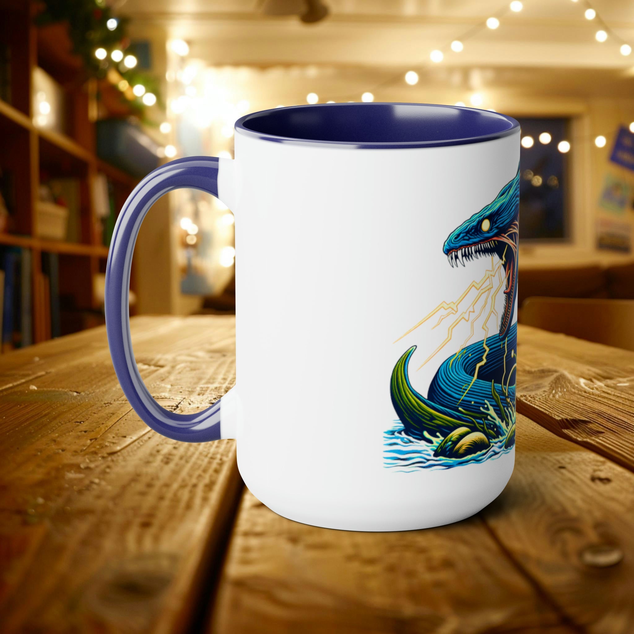 Electric Eel Woodcut 15 oz Ceramic Mug | Unique Handcrafted Coffee Cup | Gift for Sea Mammal Lovers & Conservationists - Mug - Chromatic Safari - 15oz - Light Blue